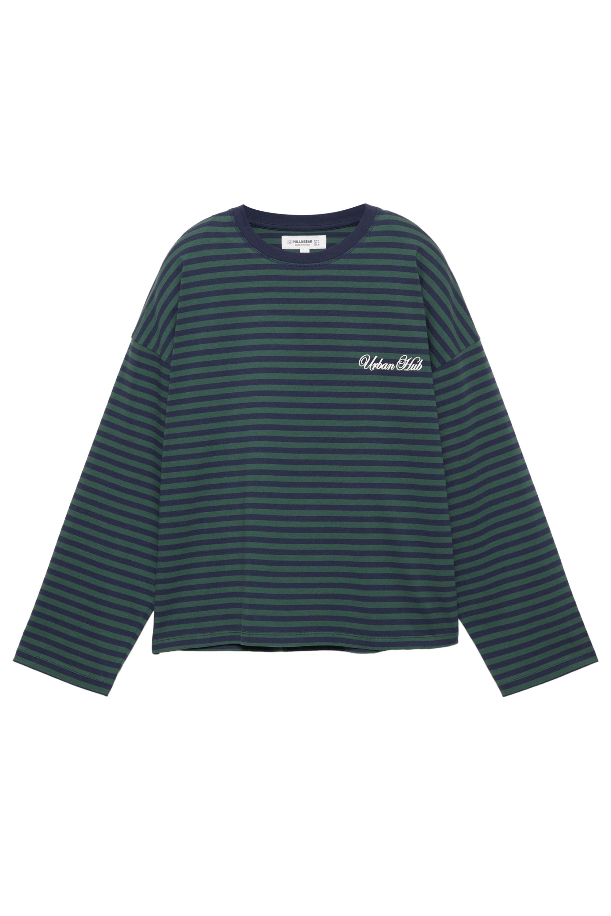 Yazılı çizgili uzun kollu t-shirt - Görsel 4