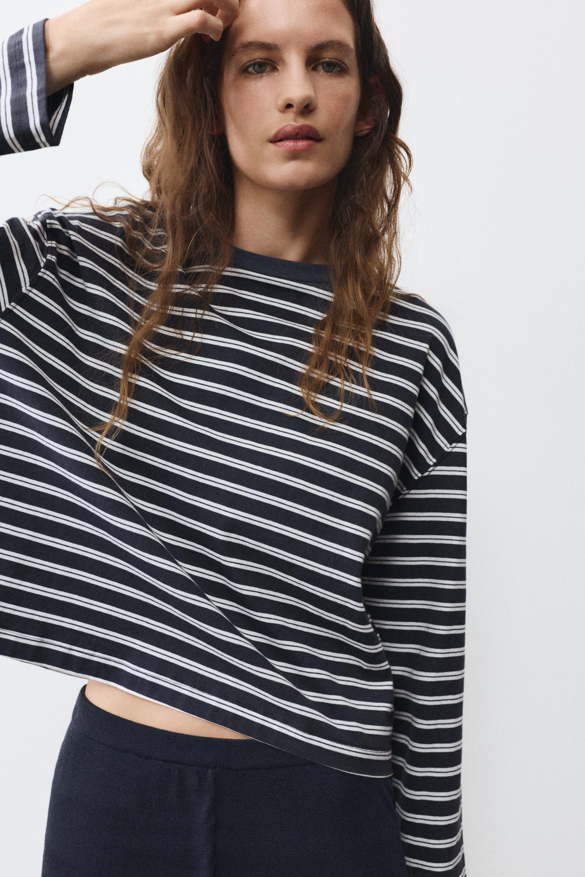 Boxy-fit long sleeve T-shirt — Striped