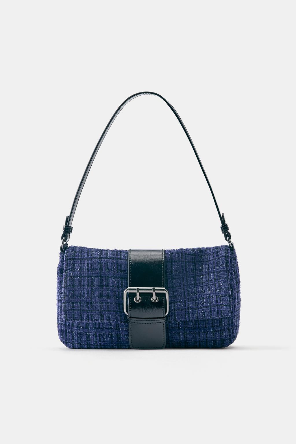 Textured buckle shoulder bag