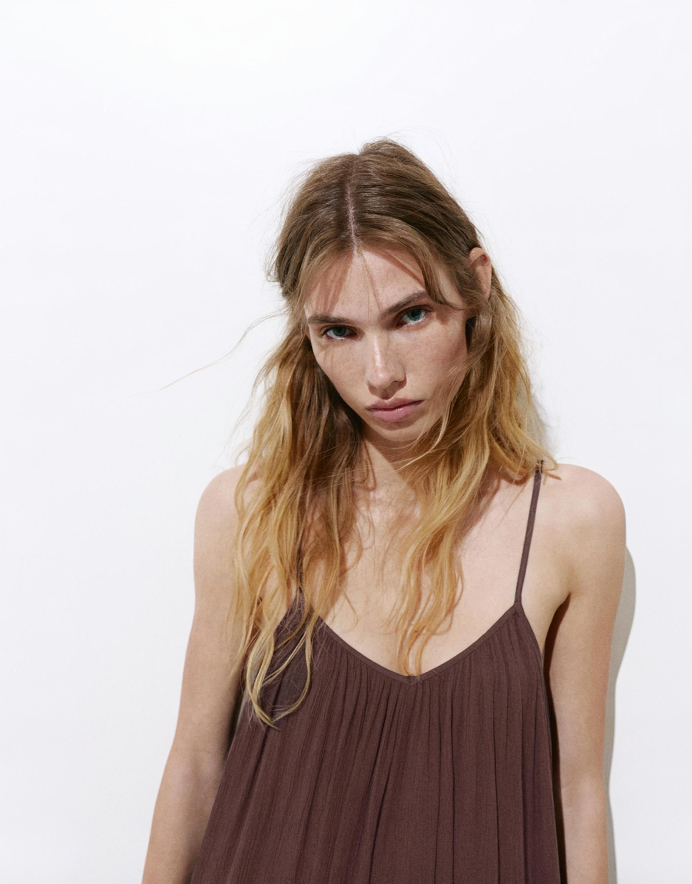 Flowing strappy sarouel jumpsuit — Brown
