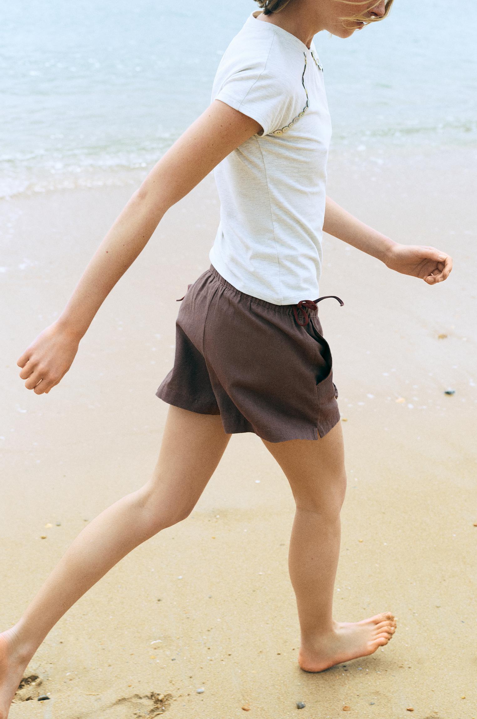 Linen blend shorts — Pale brown
