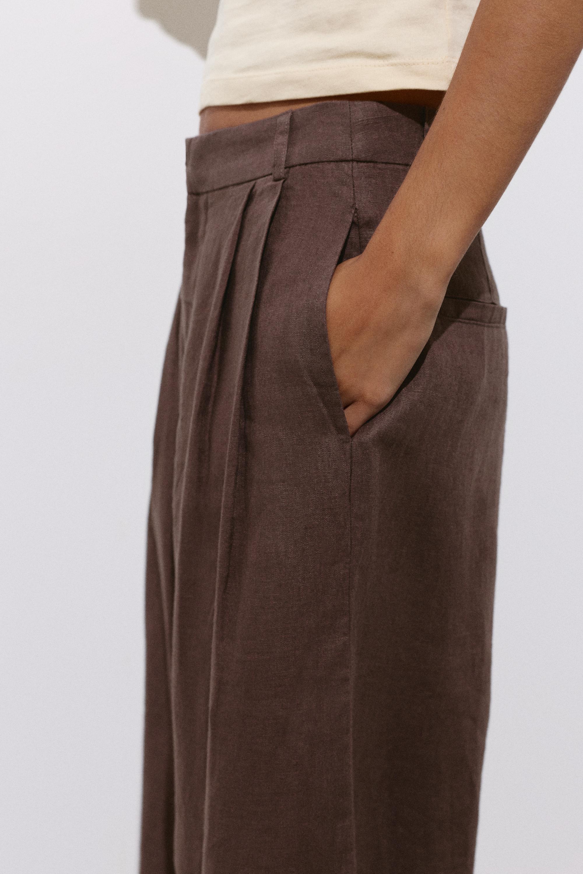 Wide-leg 100% linen trousers — Taupe