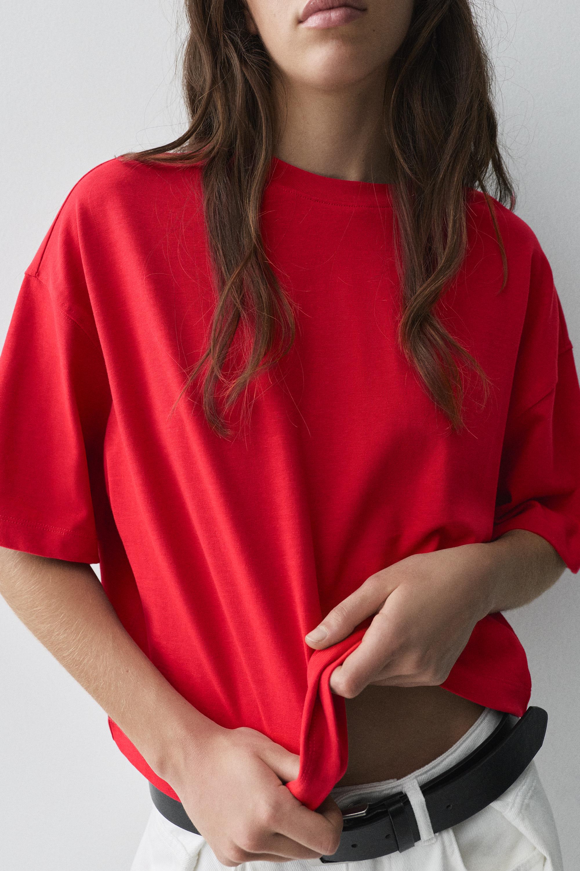 Boxy fit short sleeve T-shirt — Red