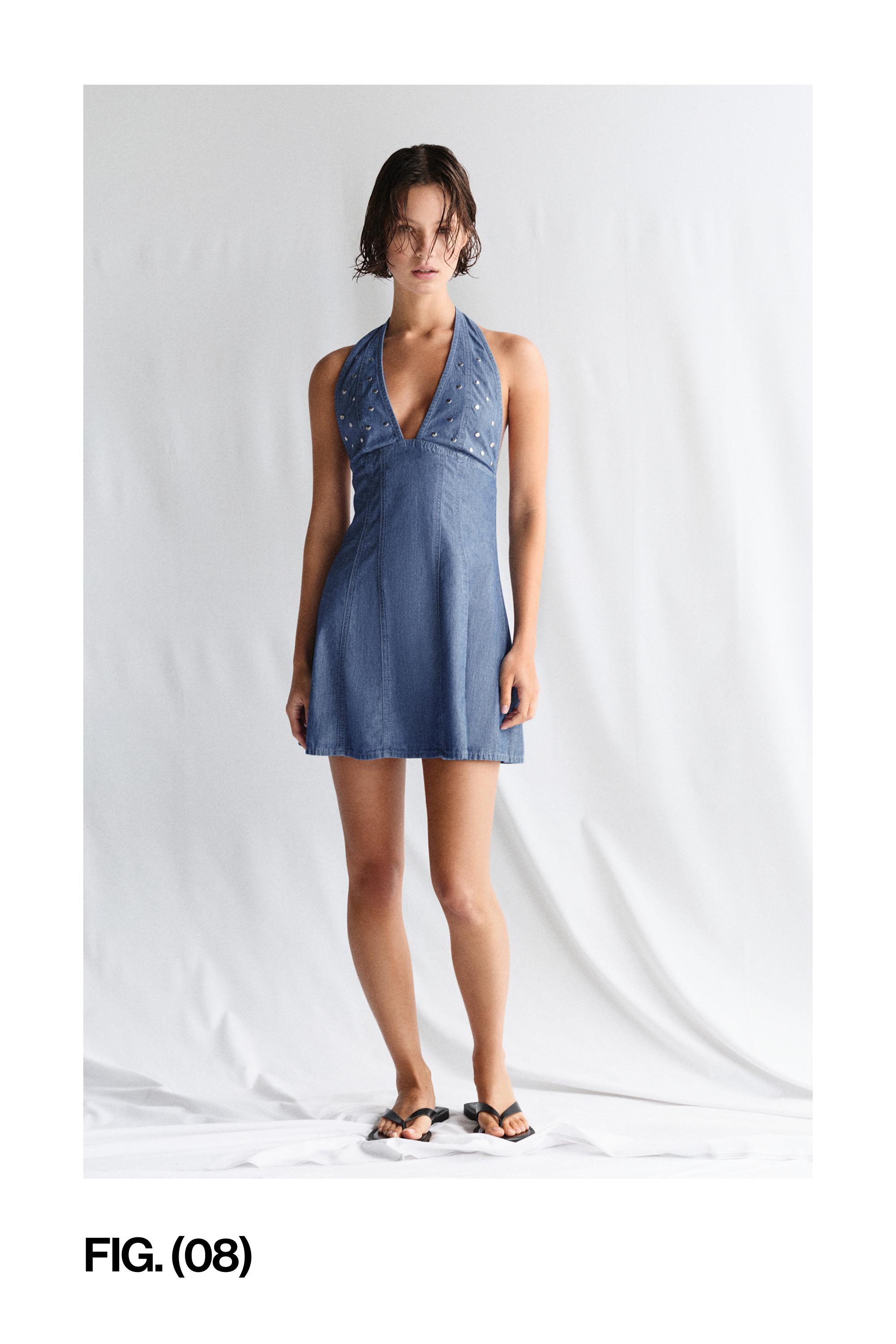 Short studded denim dress — Dark blue
