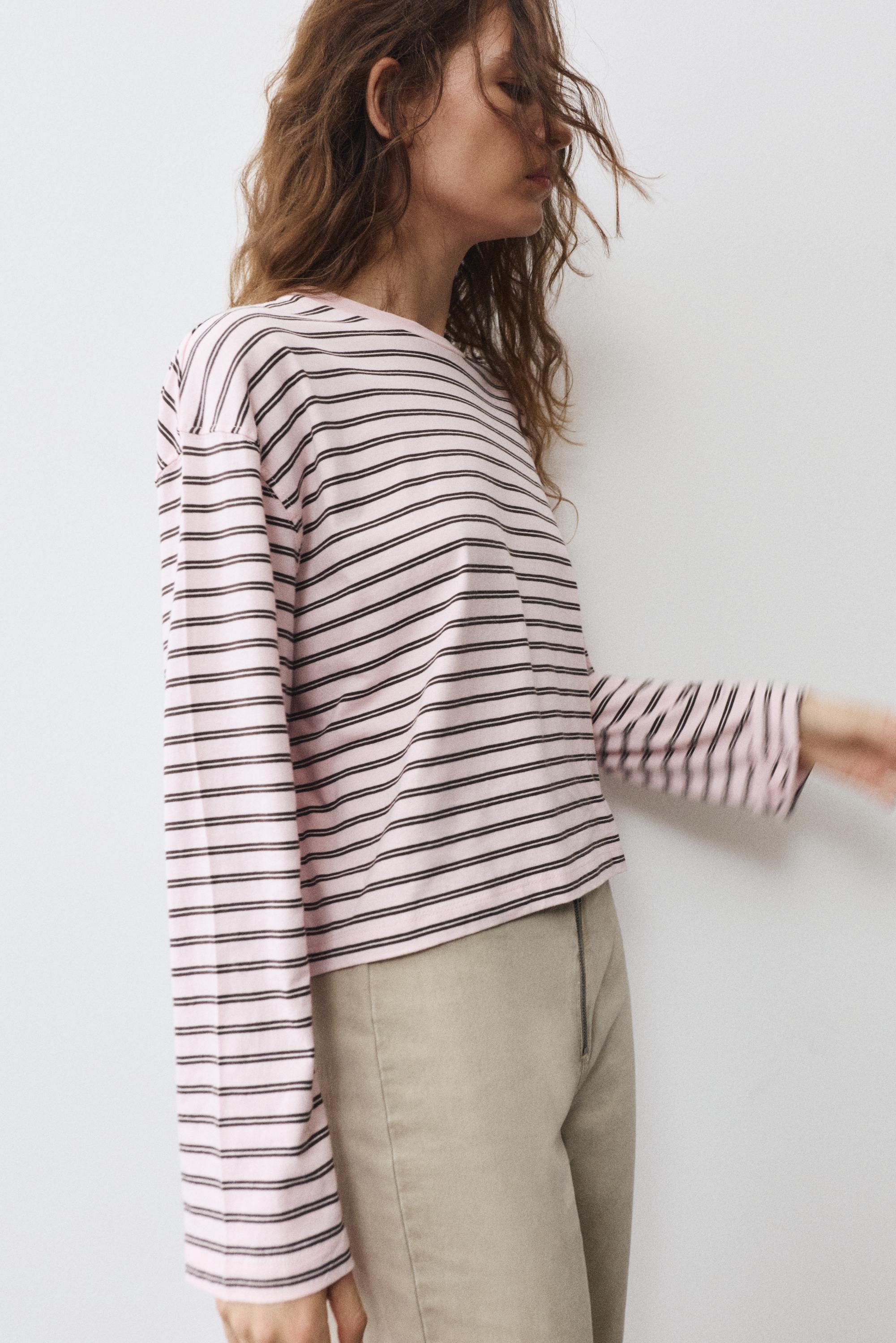 Boxy-fit long sleeve T-shirt — Striped