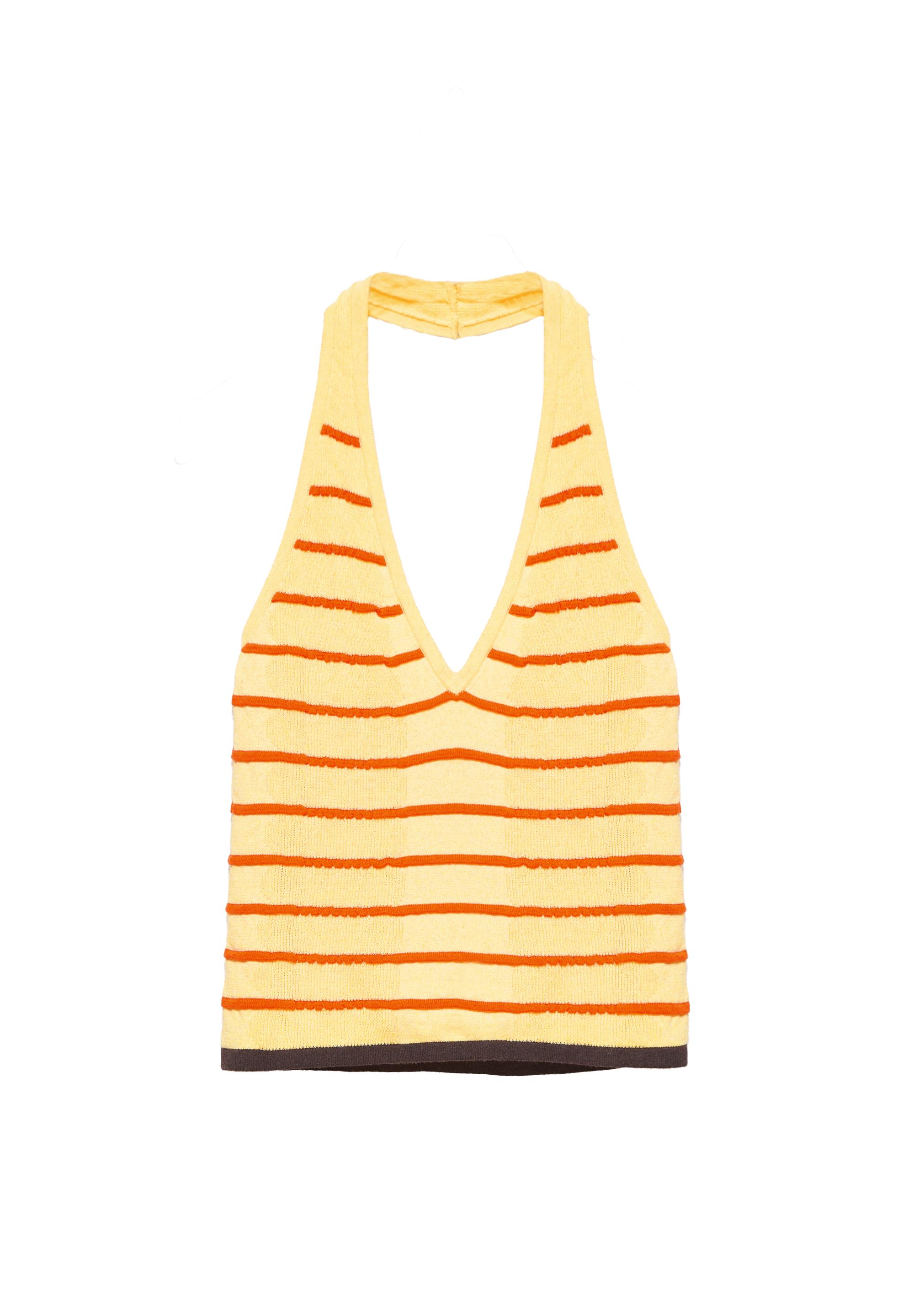 Striped knit halter top — Yellow