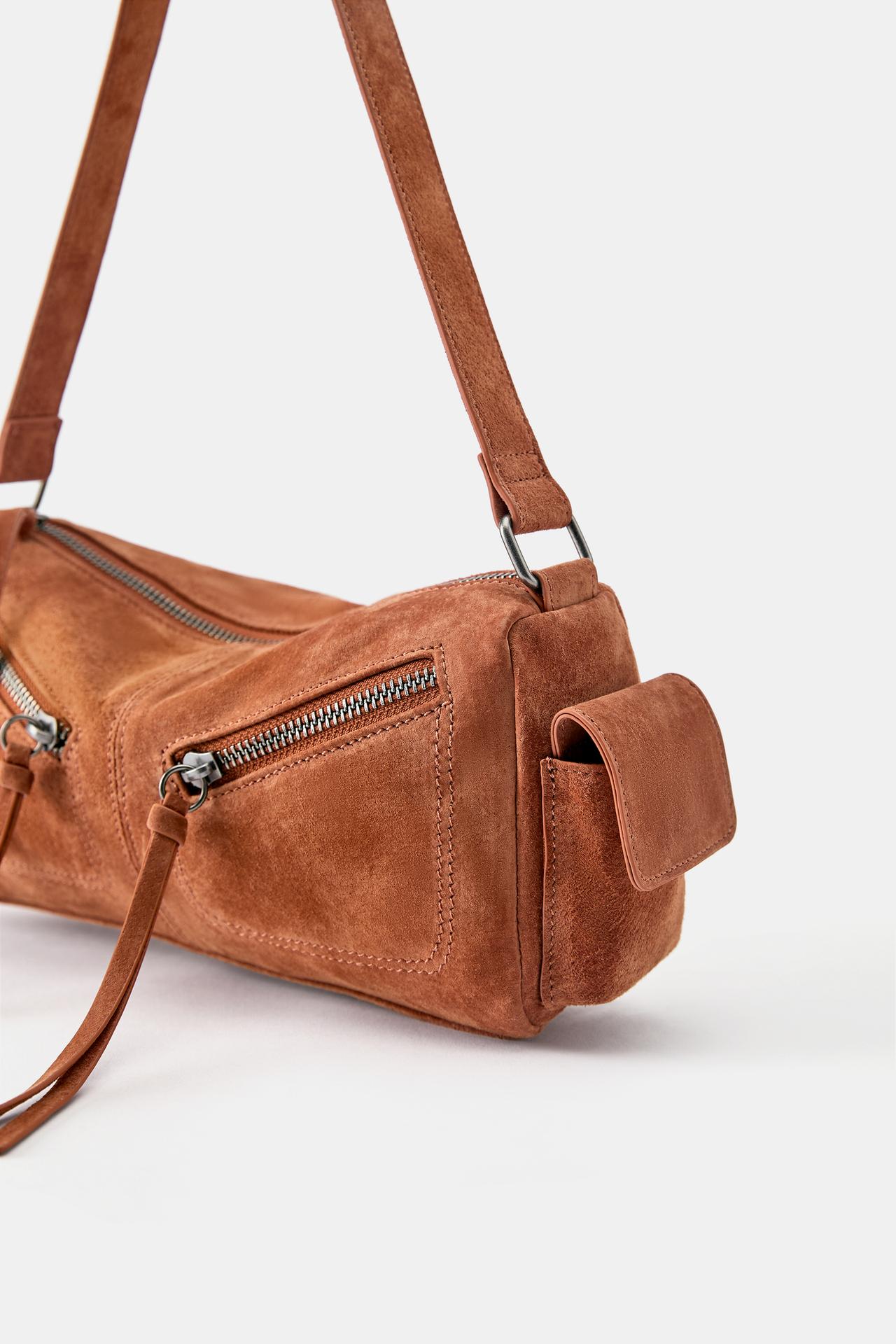 Leather multipocket shoulder bag — Dark copper