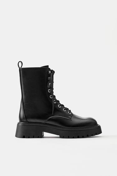 Lace-up flat ankle boots — Black 1