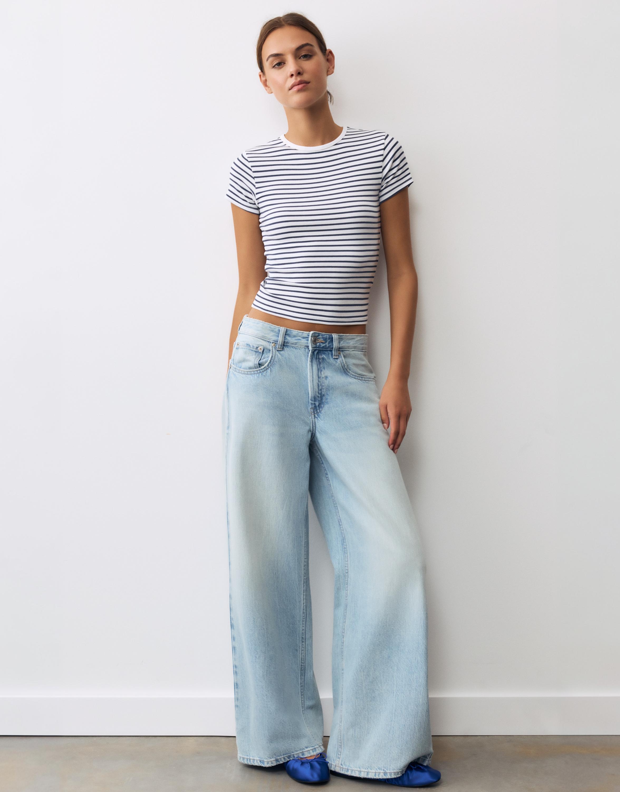 Ribbed short sleeve T-shirt — Striped