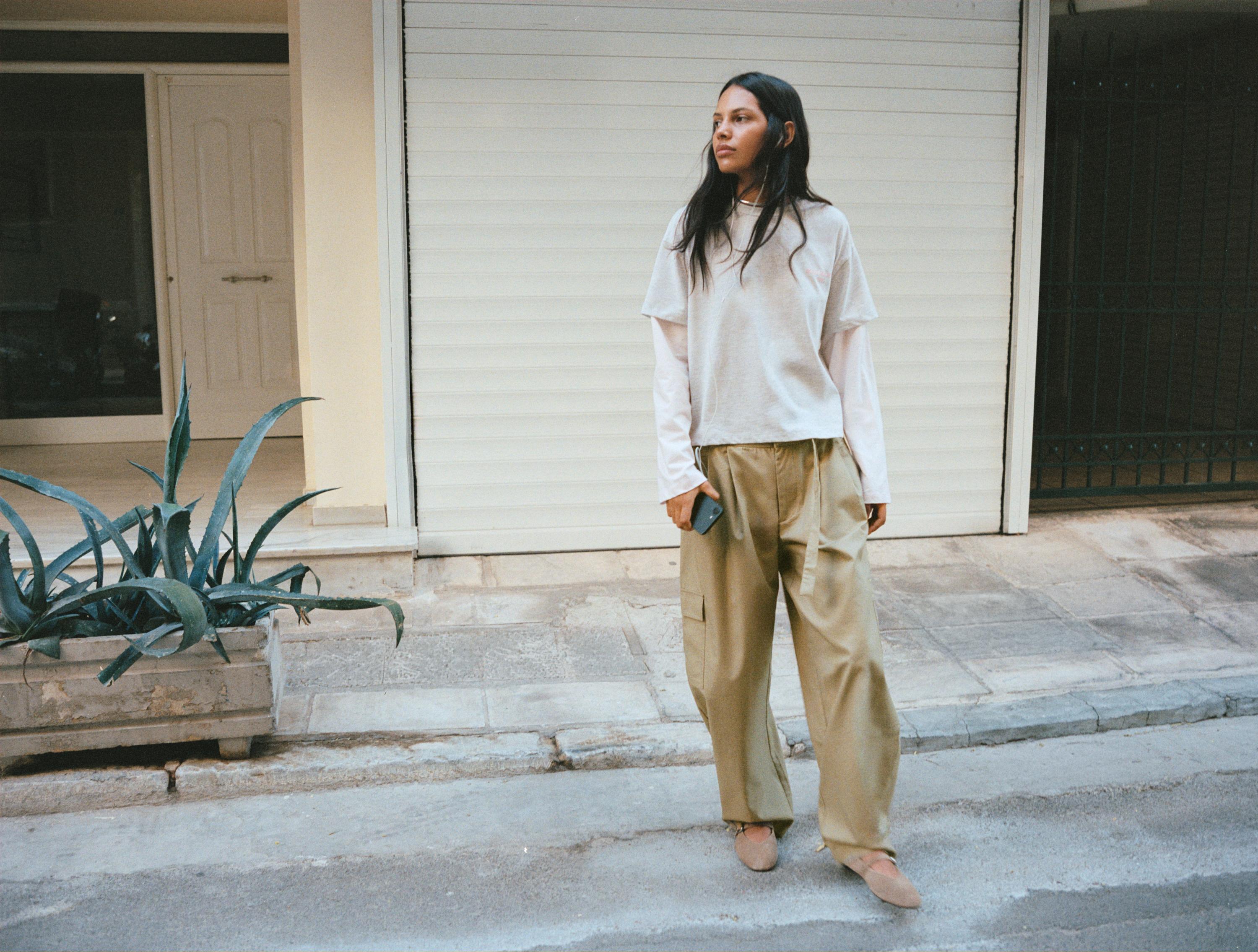 Balloon cargo trousers with belt — Dark camel