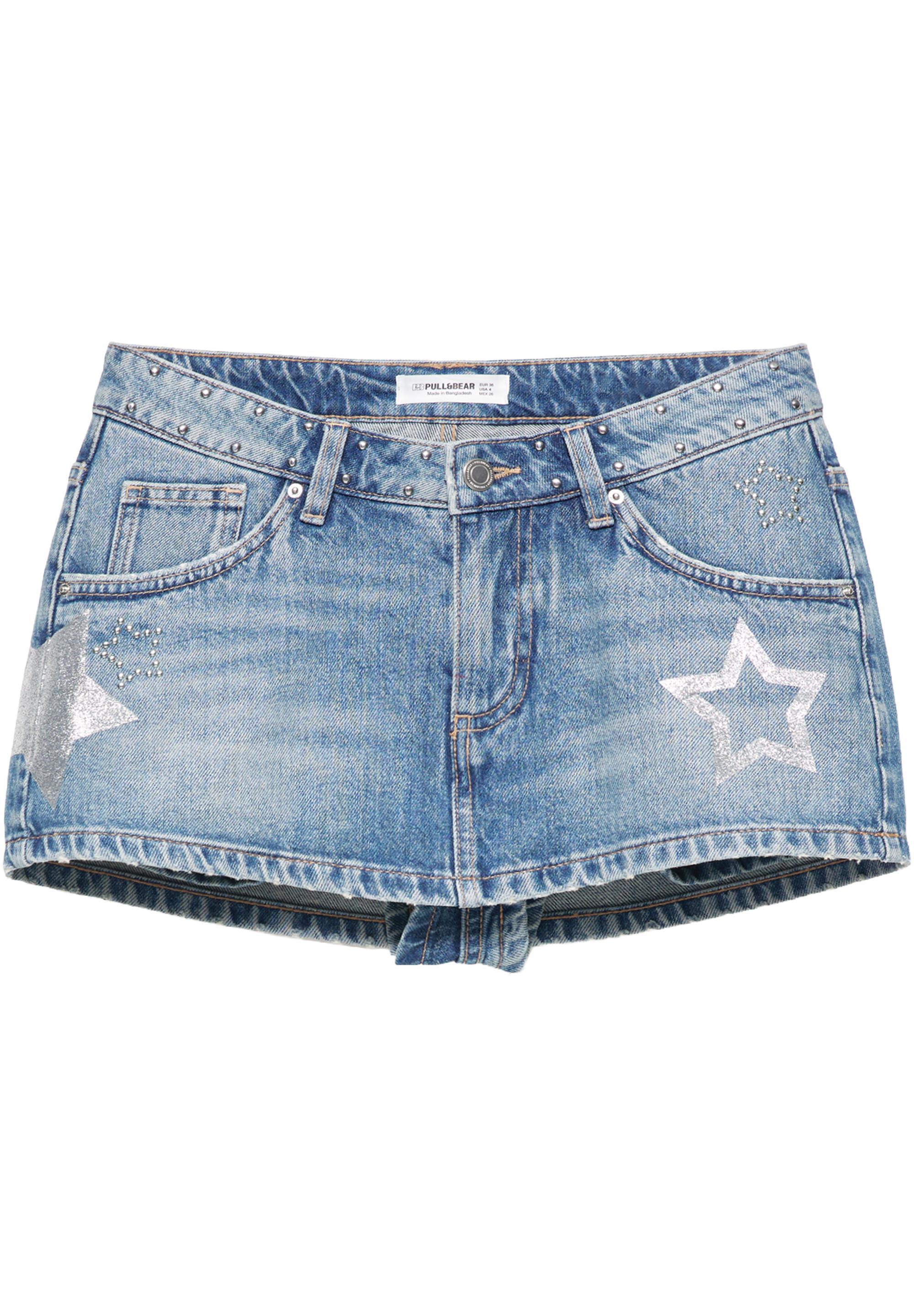 Star and stud denim mini skirt — Medium blue