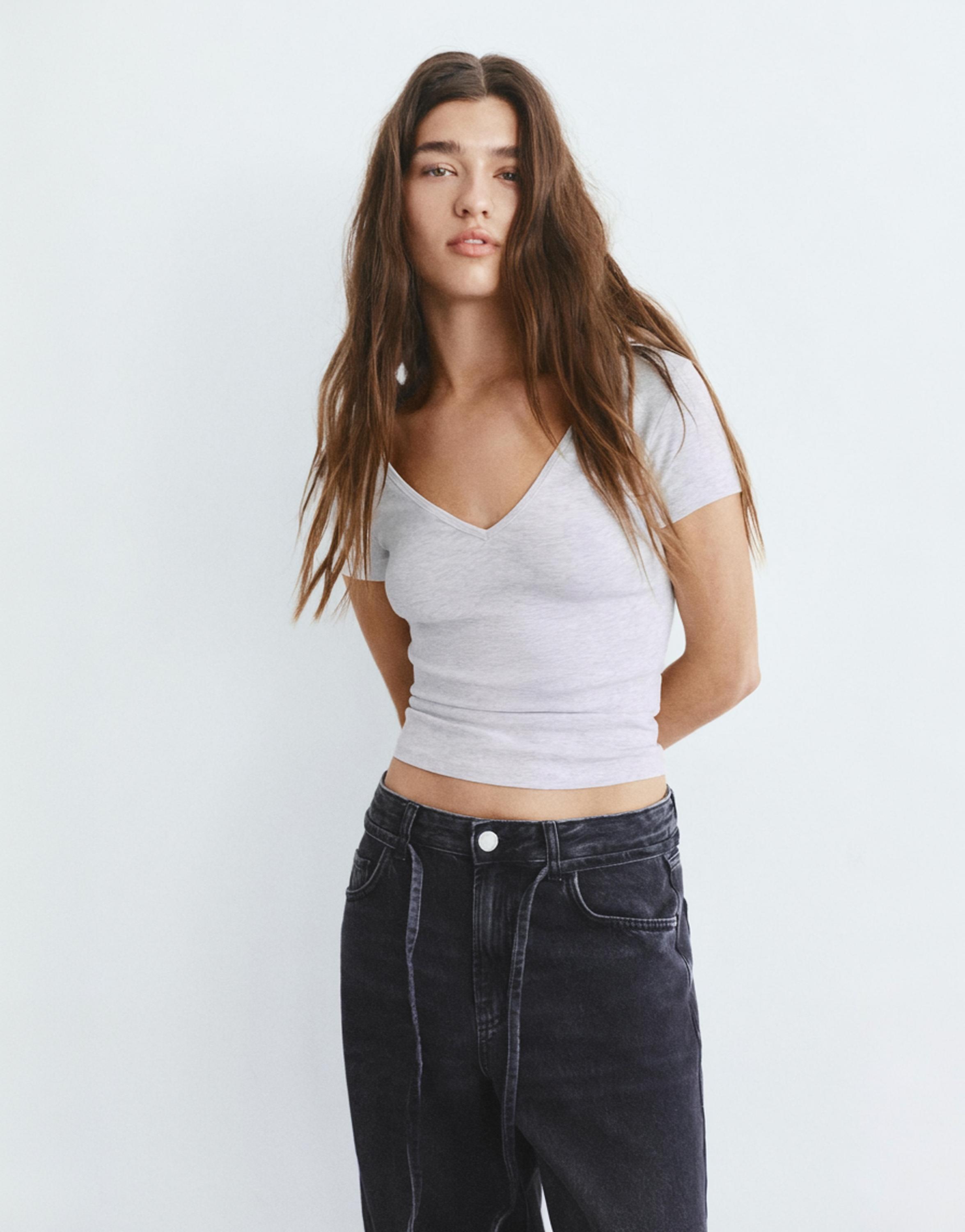 V-neck T-shirt — Grey marl