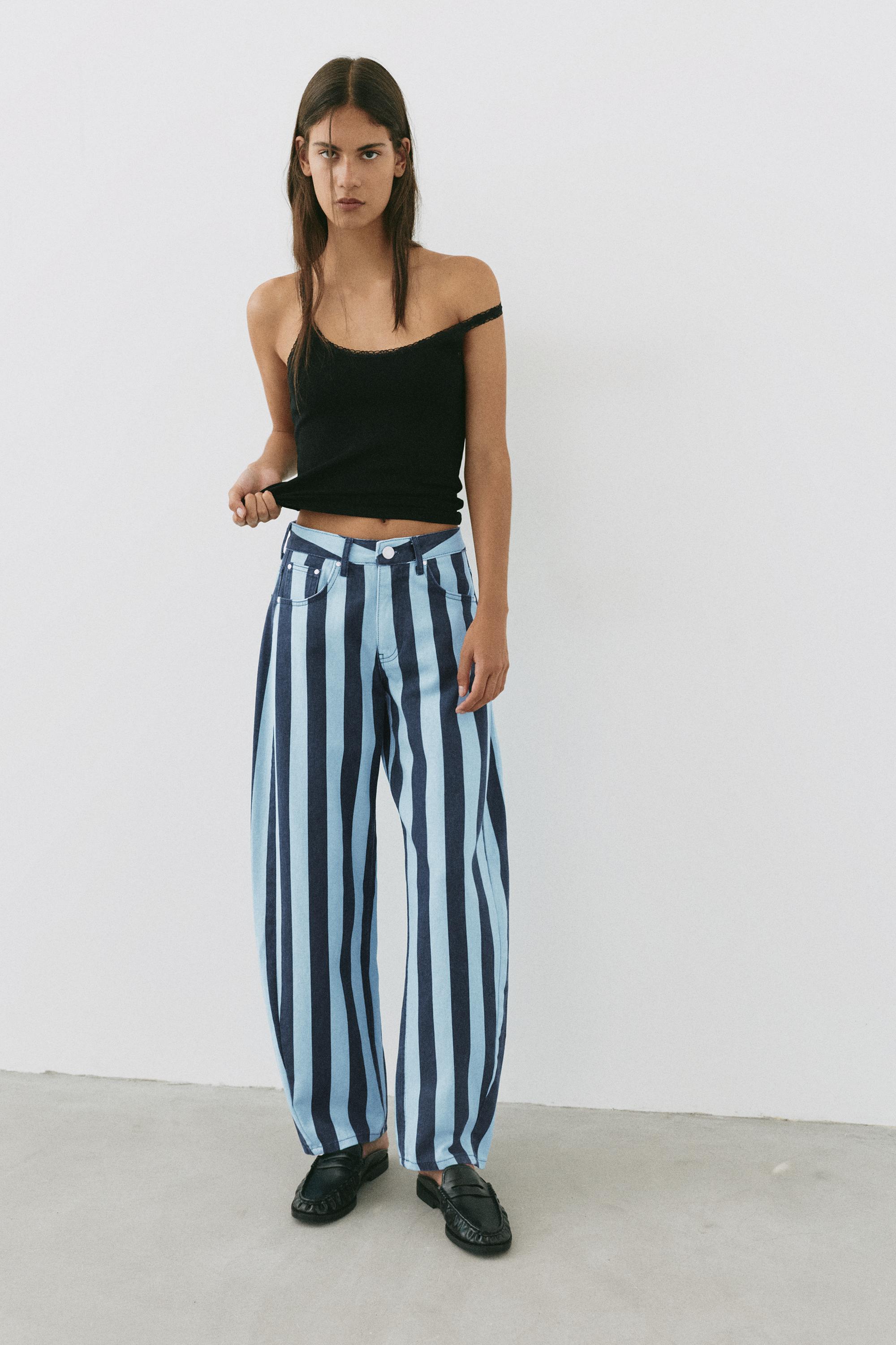 Striped barrel jeans — Turquoise