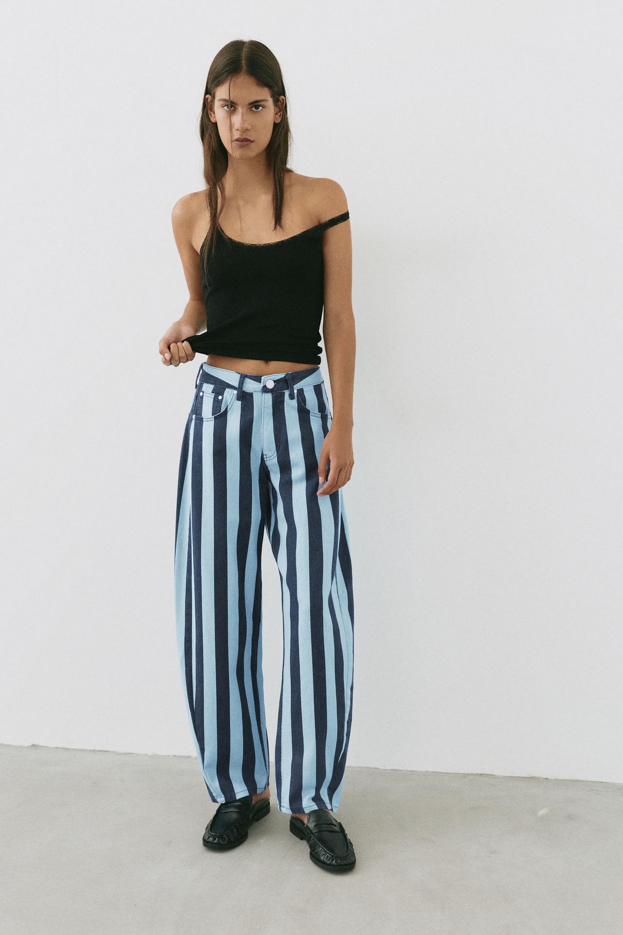 Striped barrel jeans — Turquoise