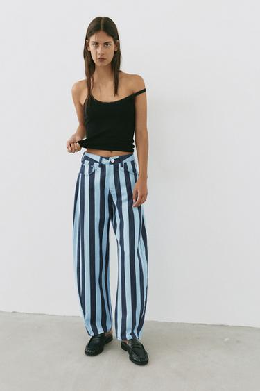 Striped barrel jeans — Turquoise 1