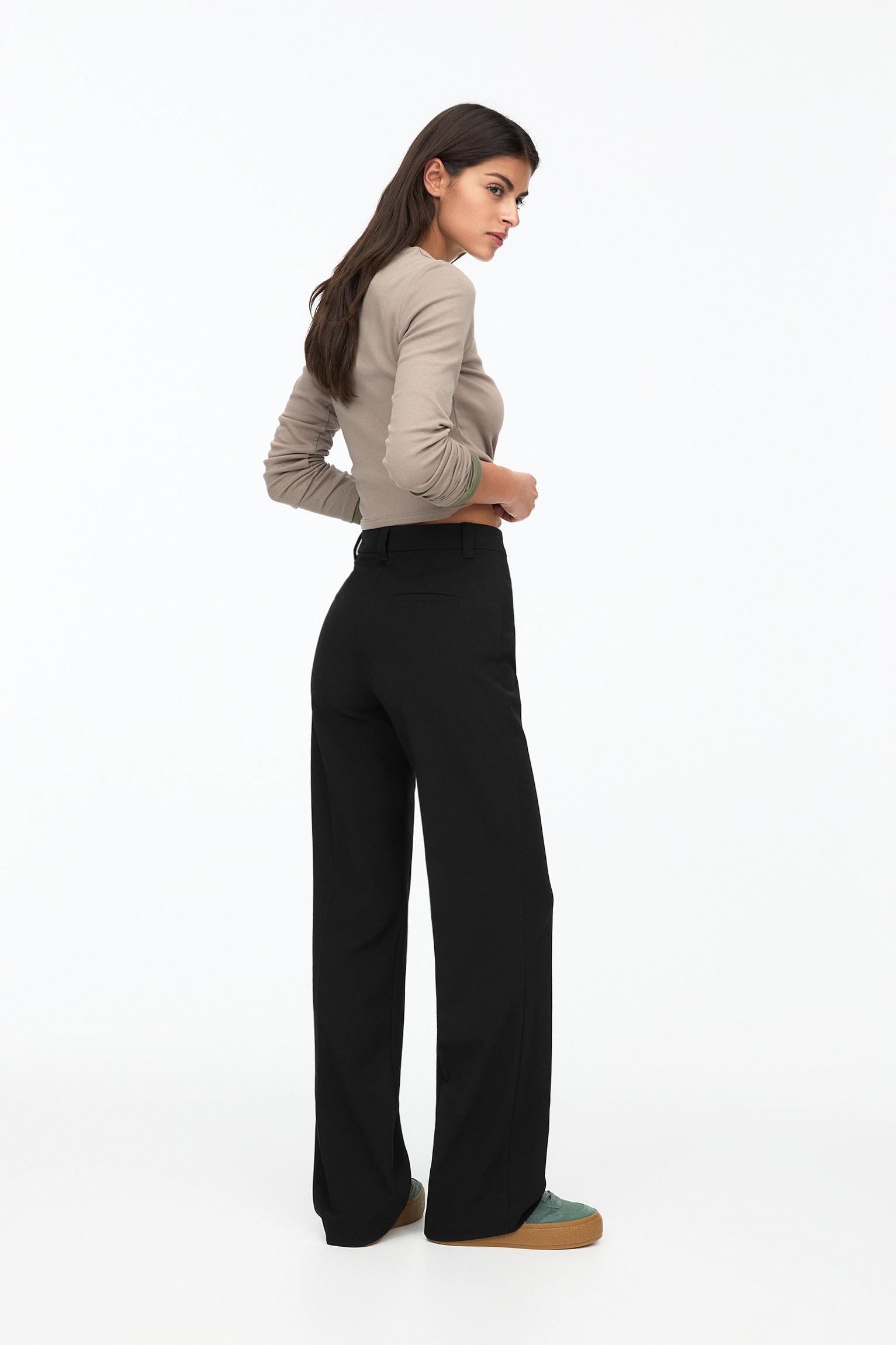 Smart high-waist straight-leg trousers — Black