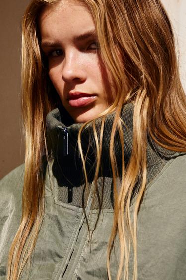 Oversize high neck bomber jacket — Khaki 4