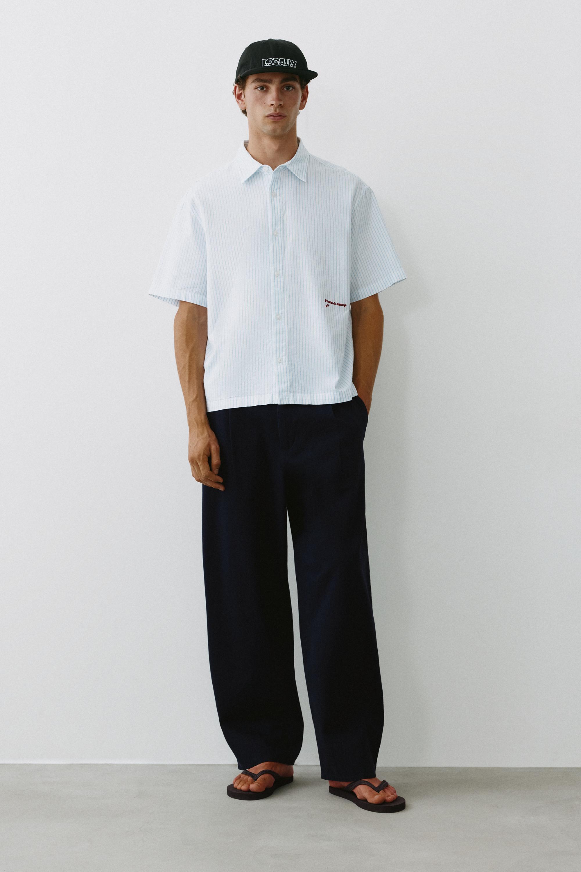 Striped short sleeve shirt — Pale ecru