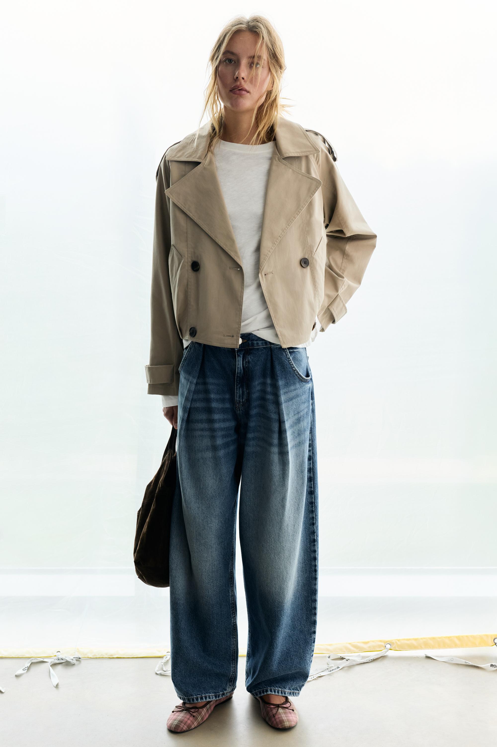 Balloon-fit short trench coat — Sand