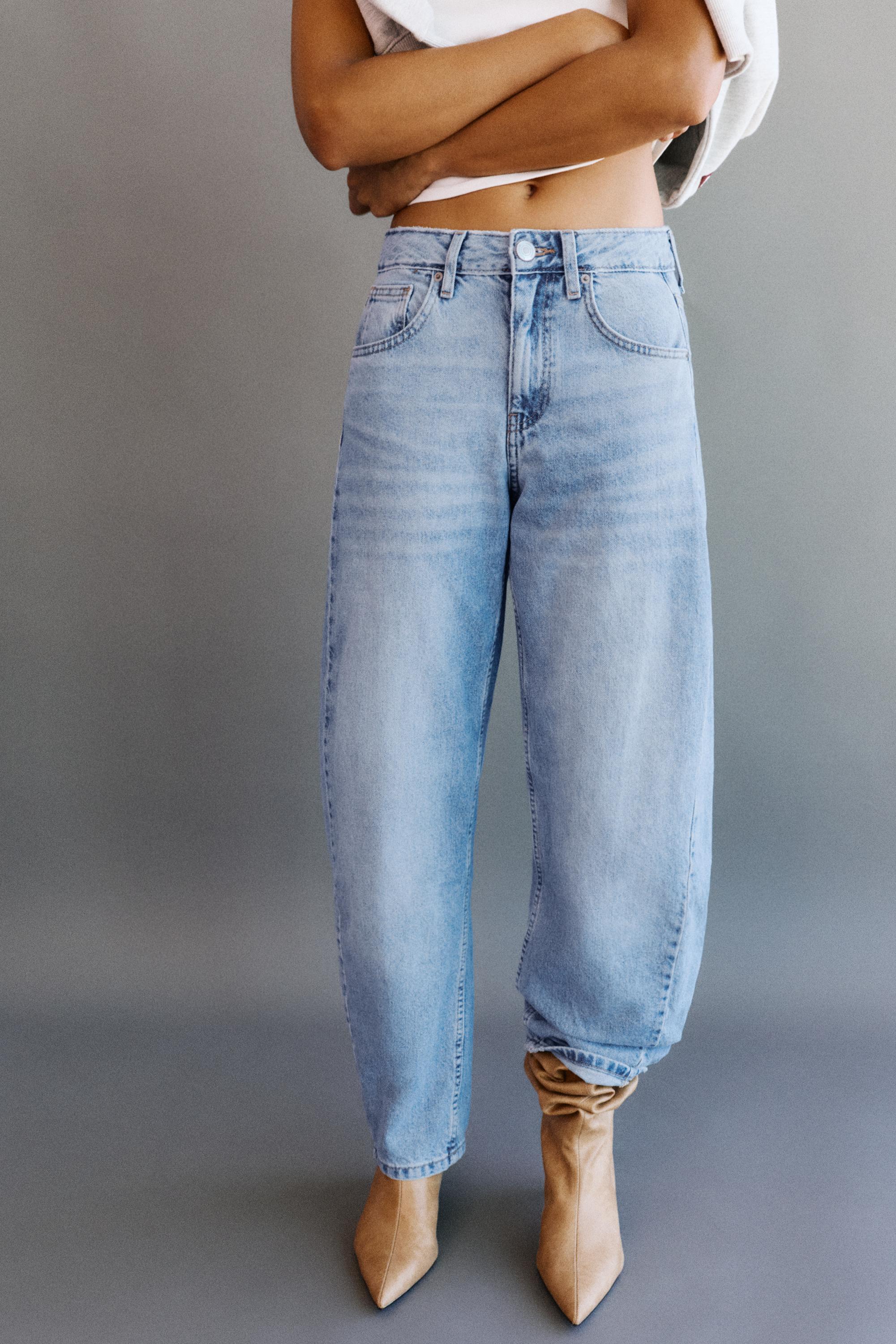 Low-rise barrel jeans — Medium blue