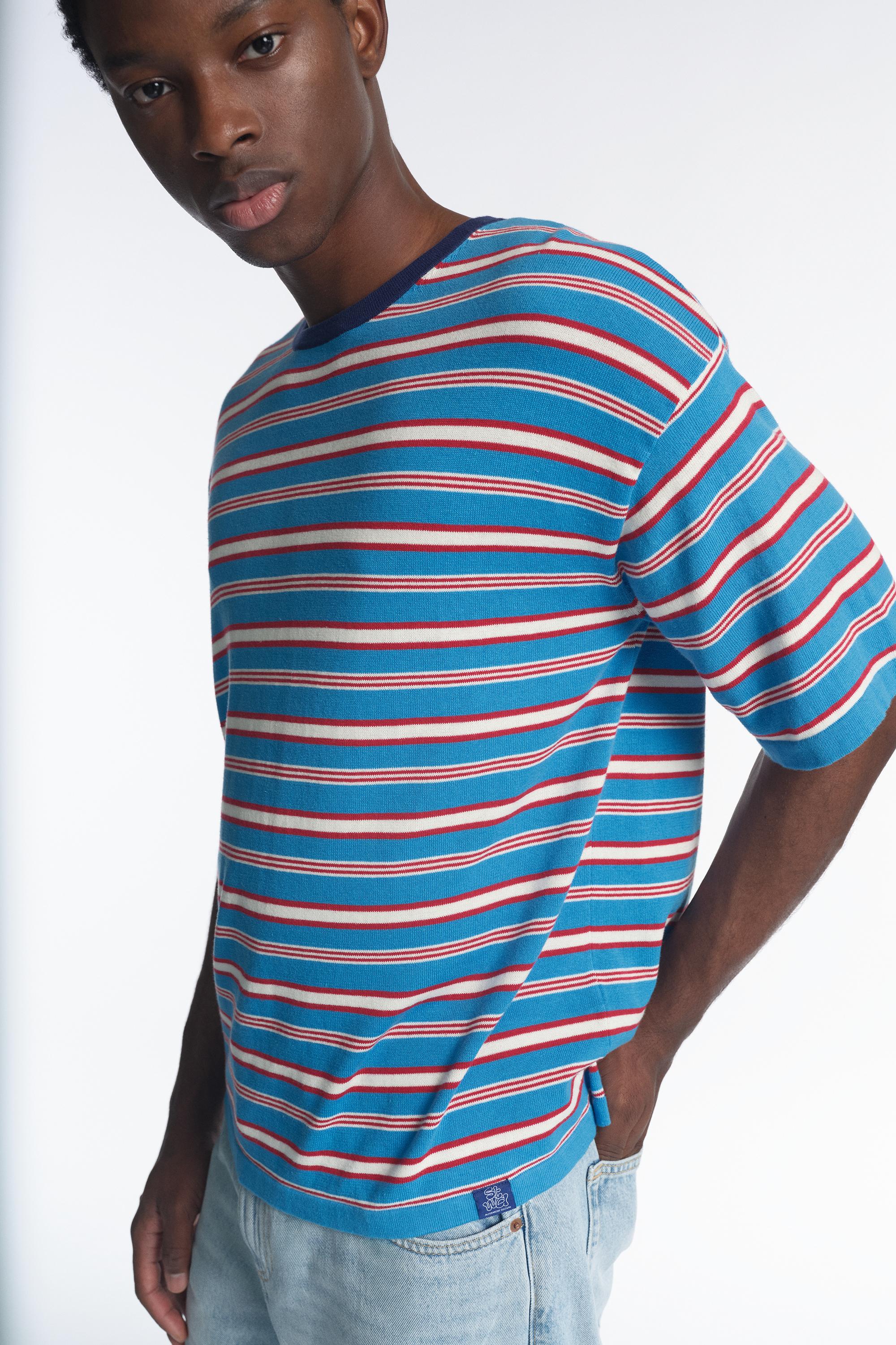 Striped knit T-shirt — Pale blue