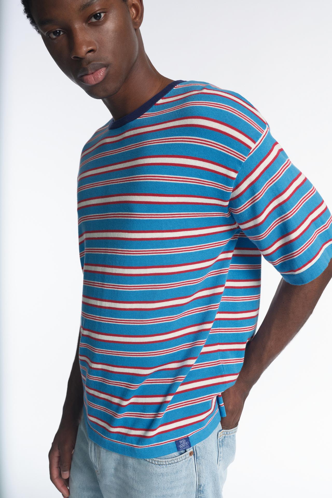 Striped knit T-shirt — Pale blue