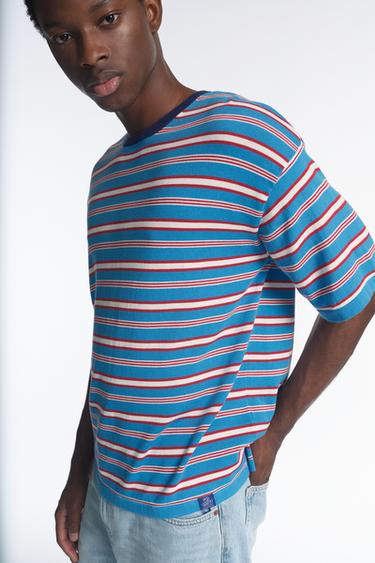 Striped knit T-shirt — Pale blue 4