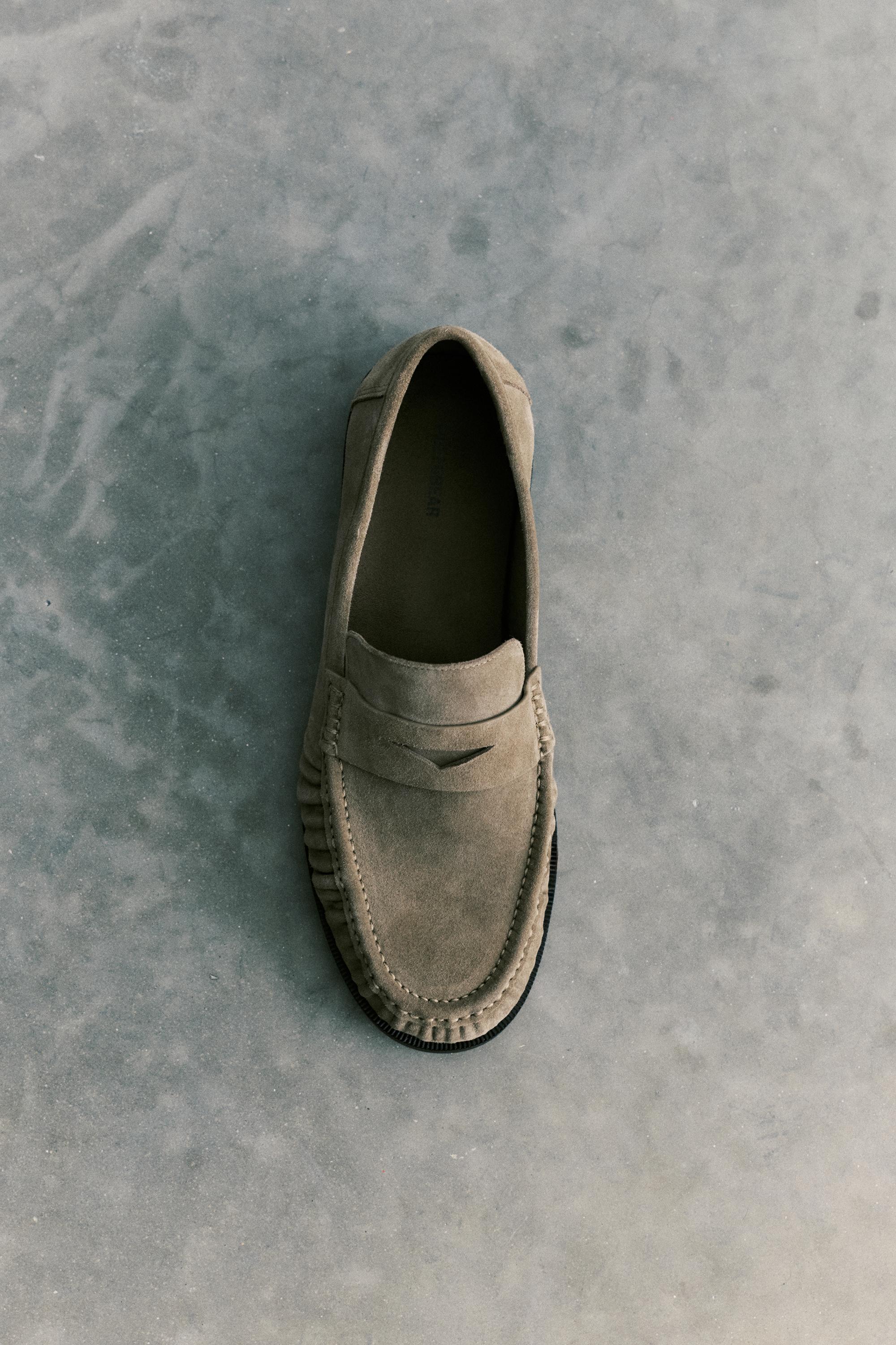 Gathered leather loafers — Brown