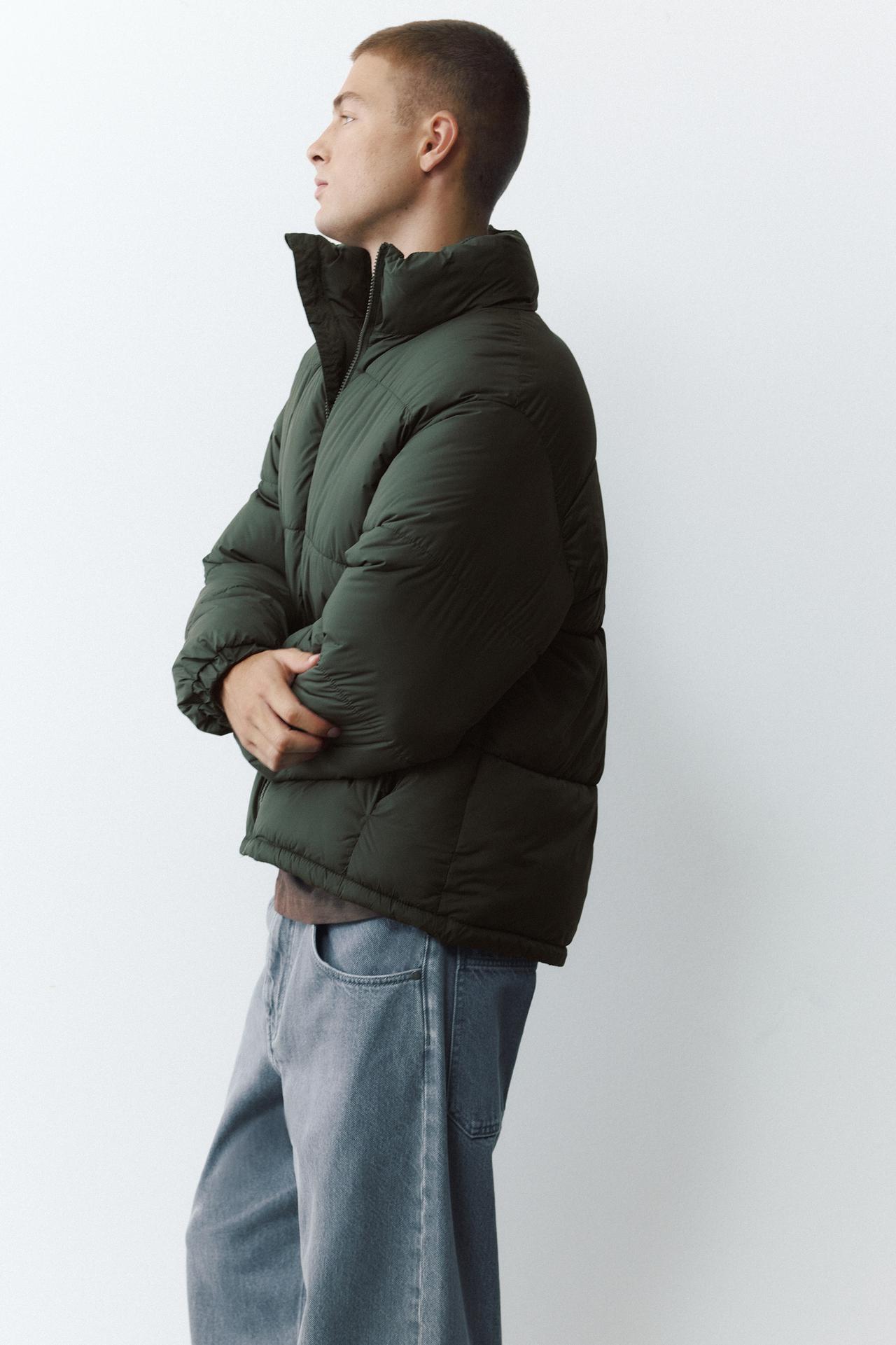 High neck puffer jacket — Green marl
