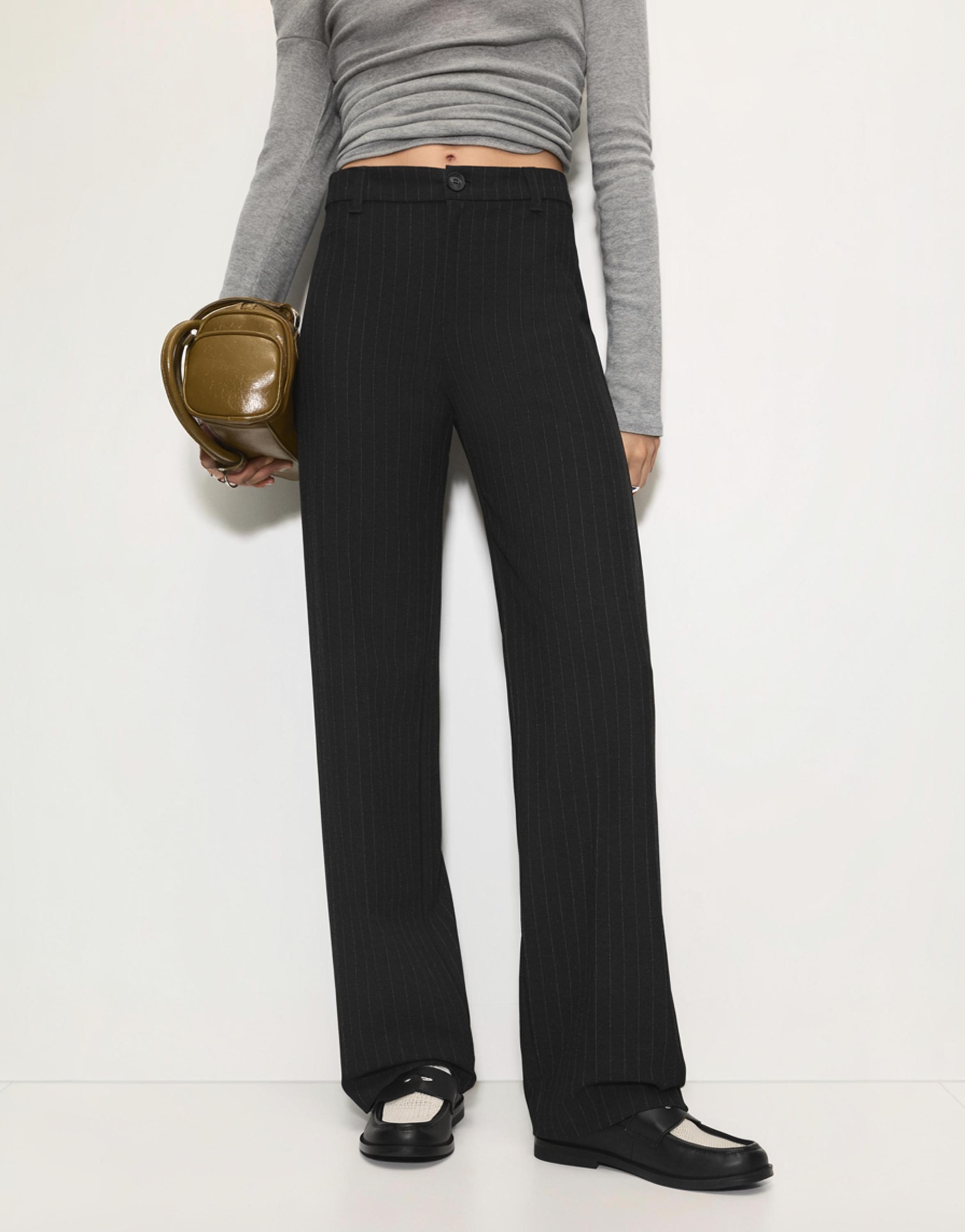 Smart high-waist straight-leg trousers — Dark grey