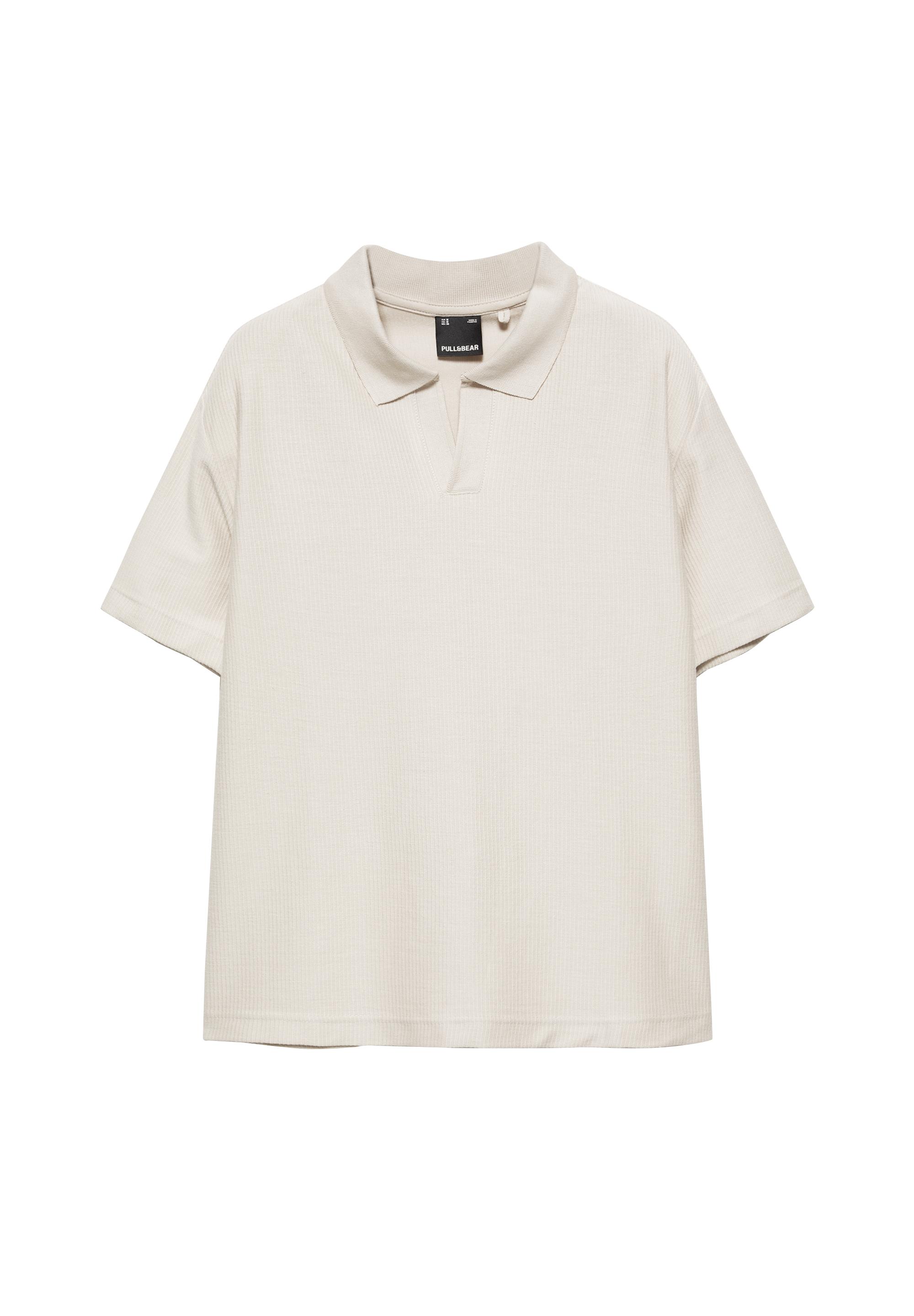 Textured short sleeve polo shirt — Stone