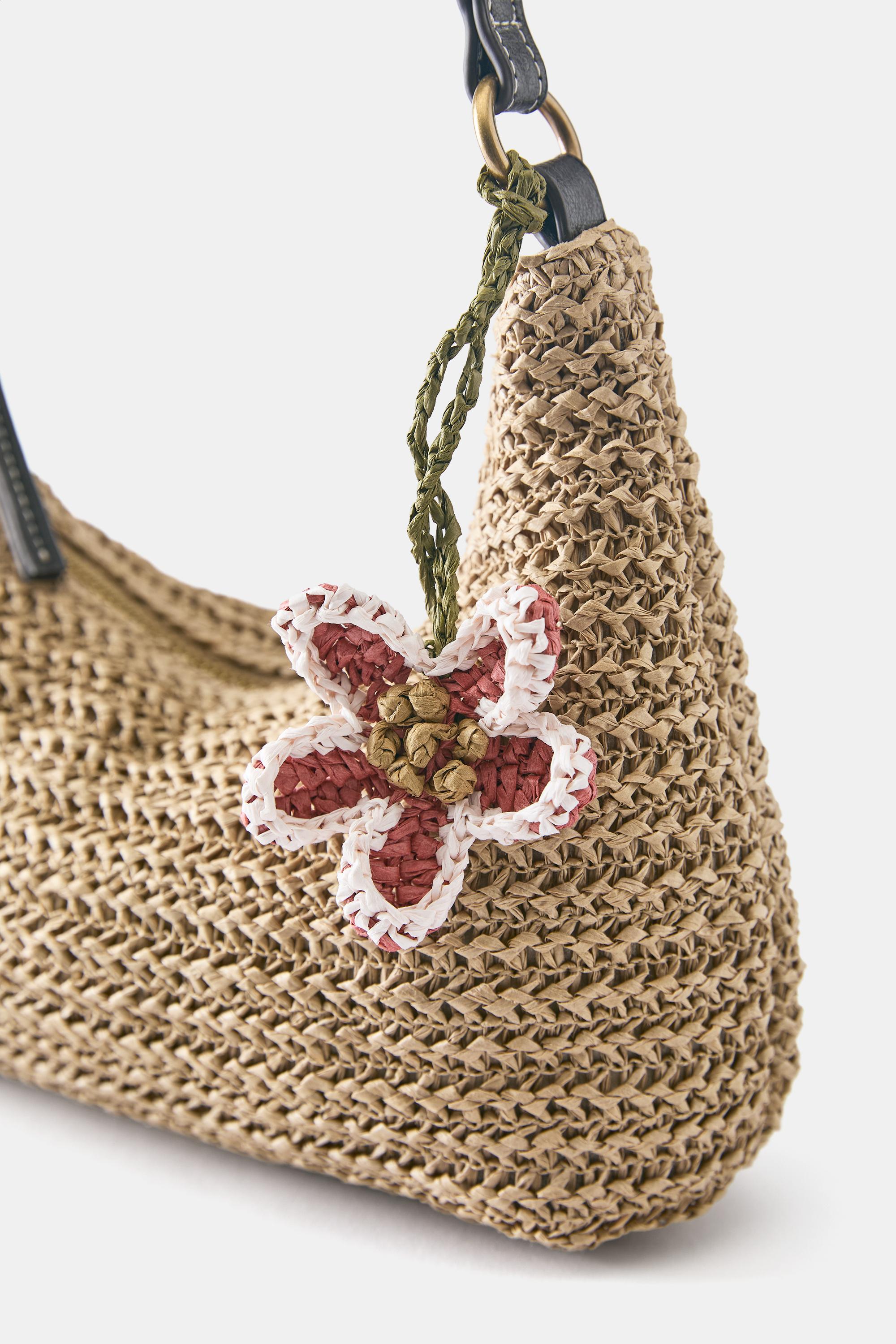 Woven embellished shoulder bag — Beige