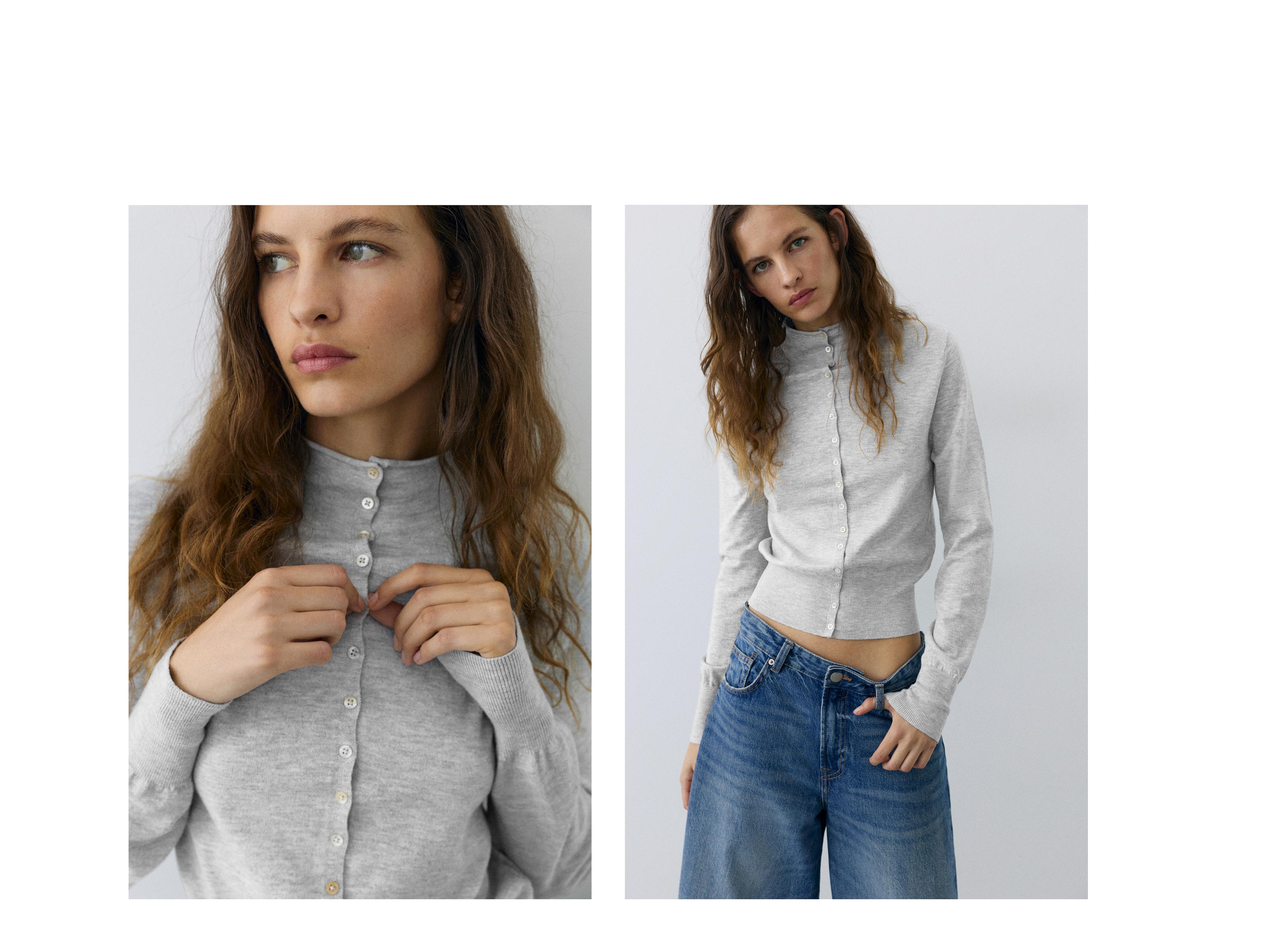 High-neck cardigan — Grey marl