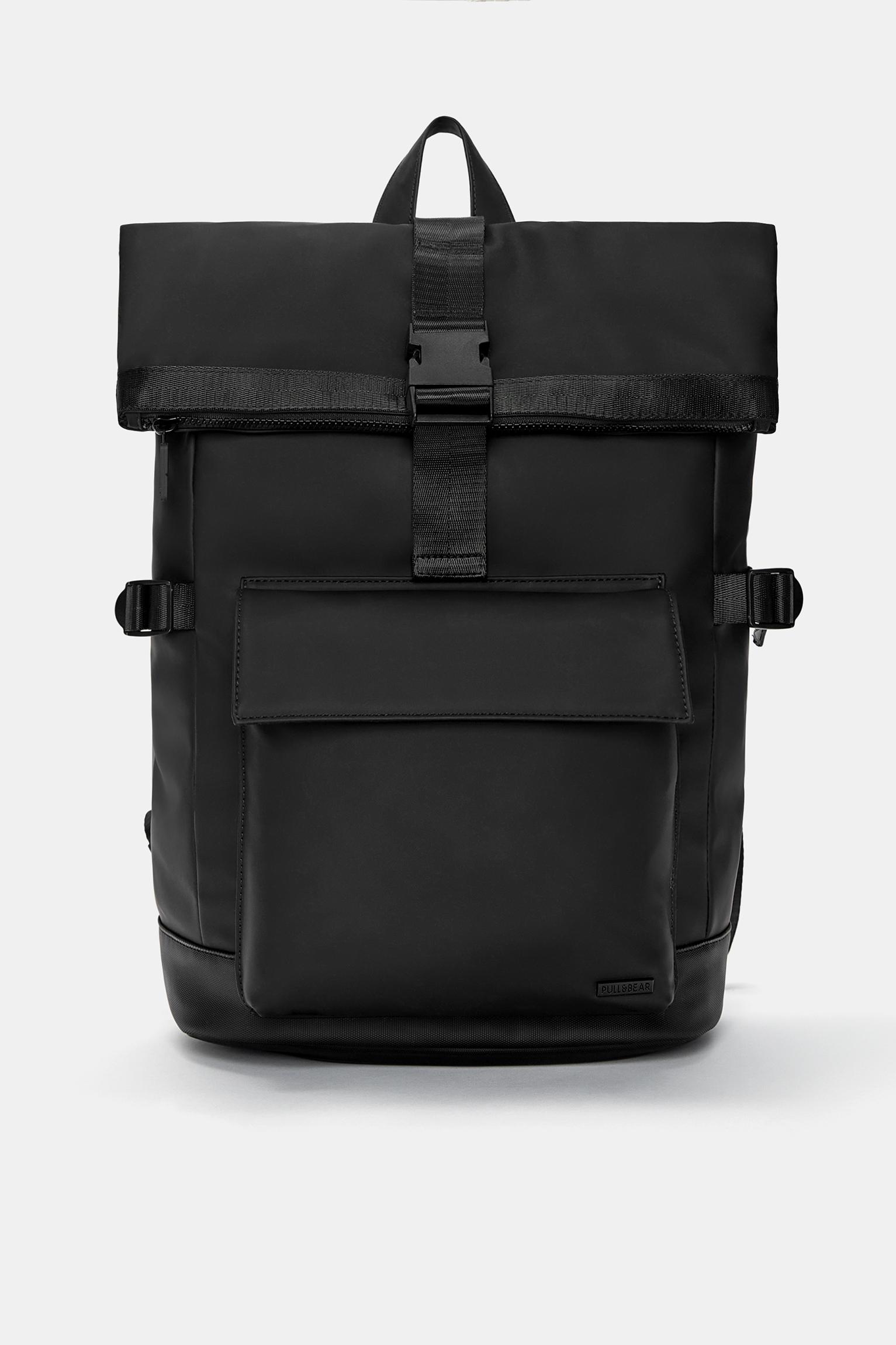 Rubberised flap backpack — Black