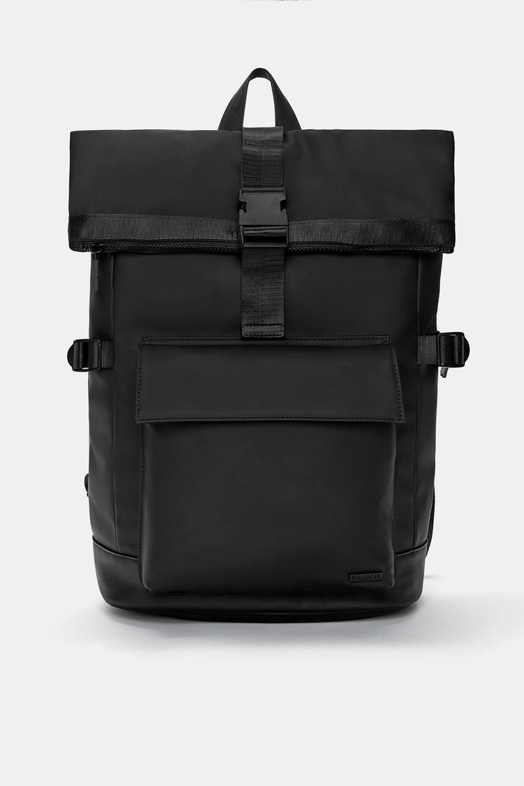 Rubberised flap backpack — Black