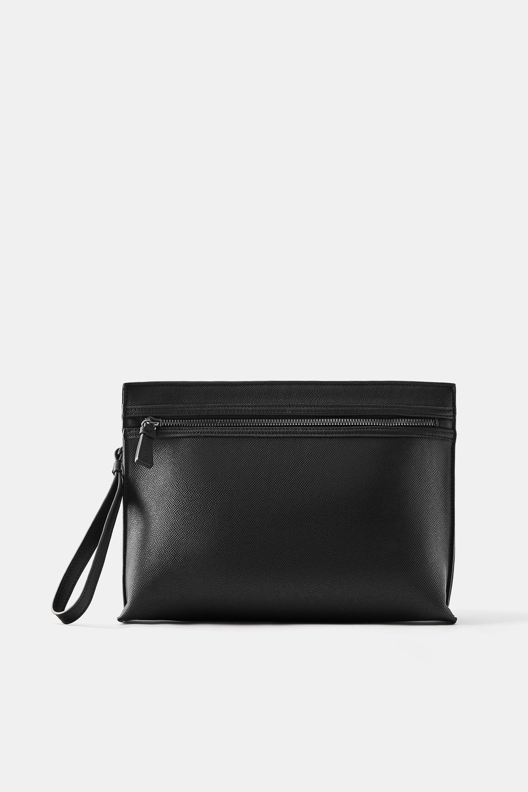 Textured handle clutch bag — Black