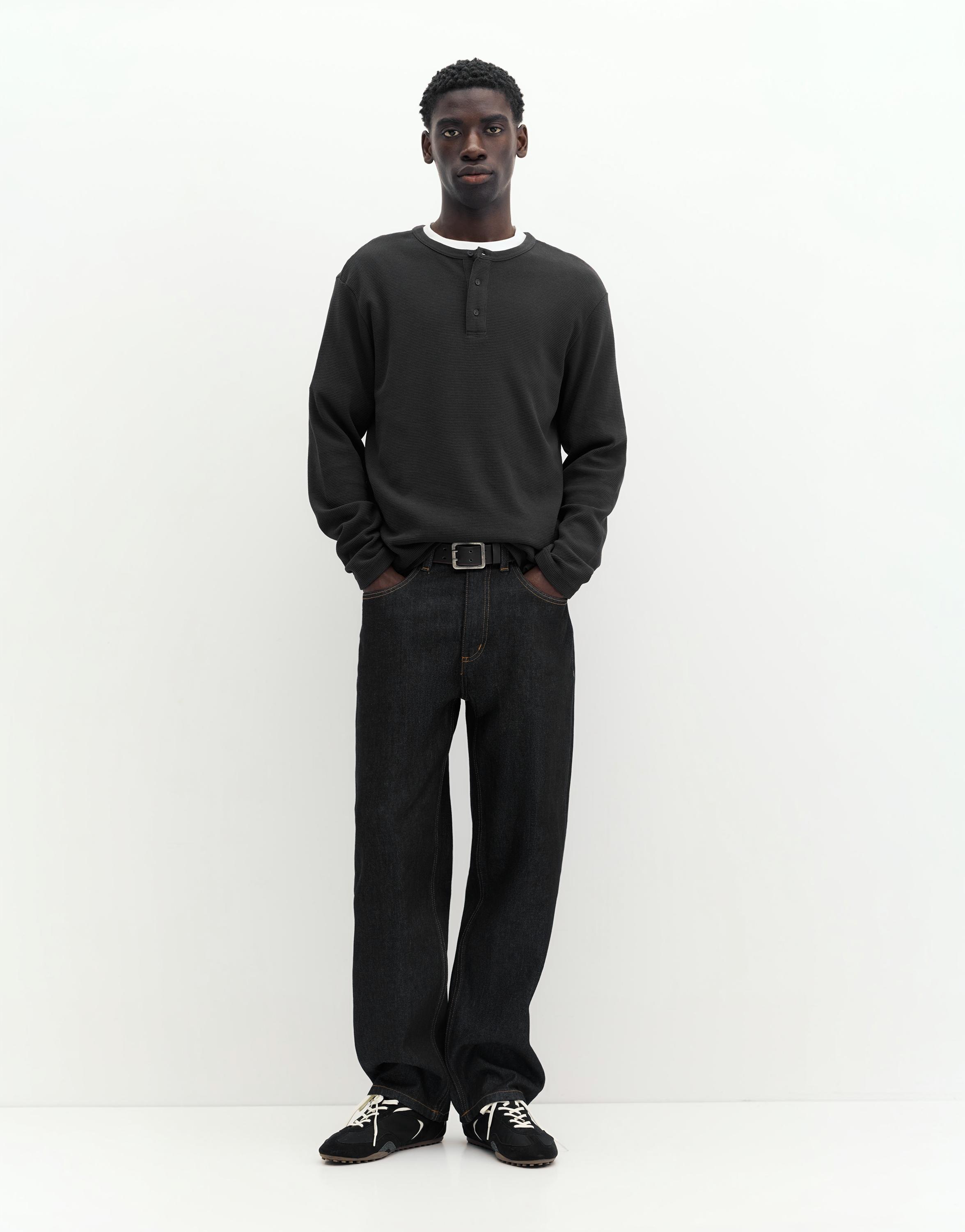 Waffle-knit long sleeve T-shirt — Anthracite grey