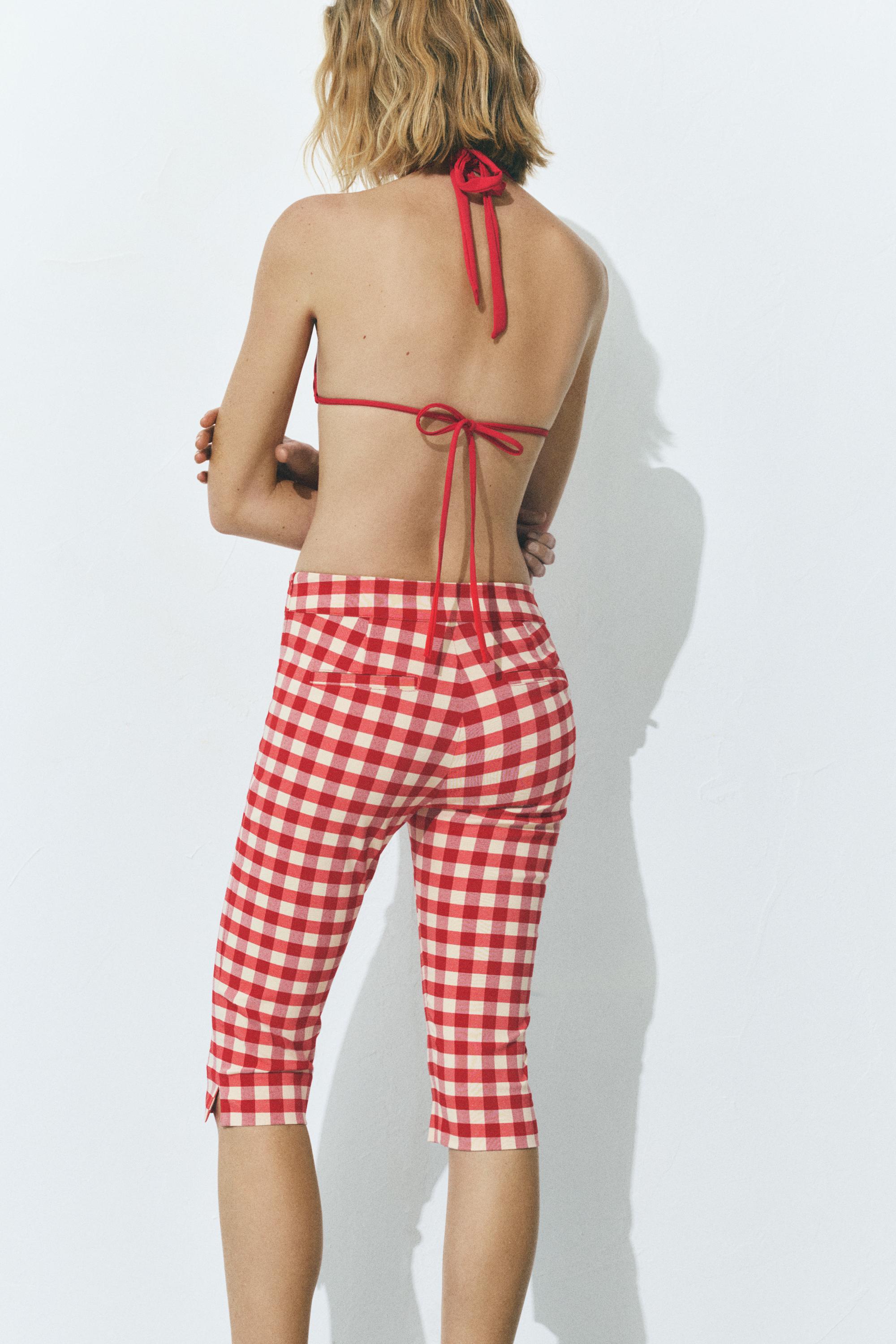 Gingham check capris — Red/White