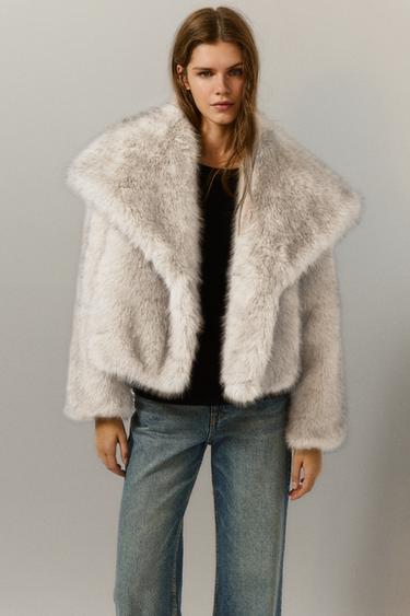 Short faux fur coat — Ecru 1