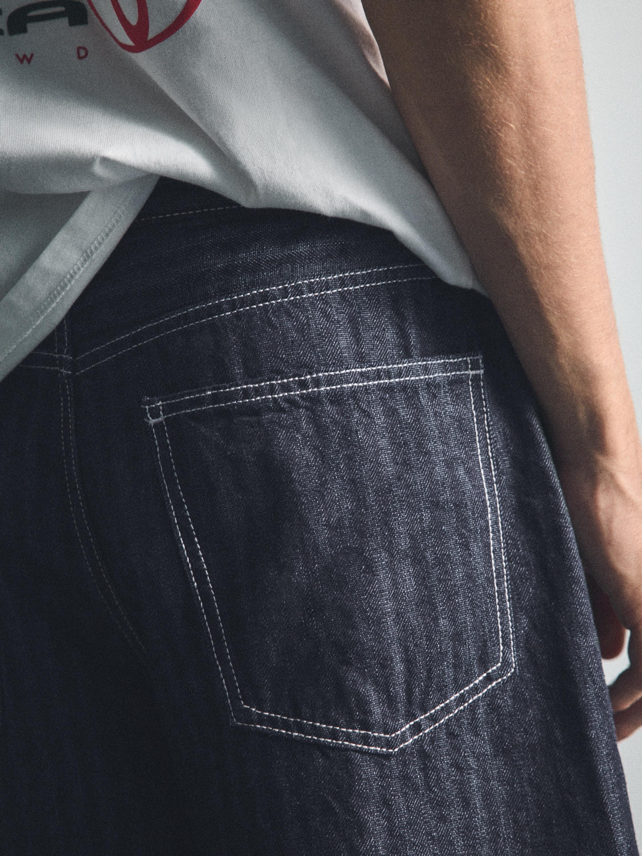 Striped relaxed-fit cargo jeans — Navy