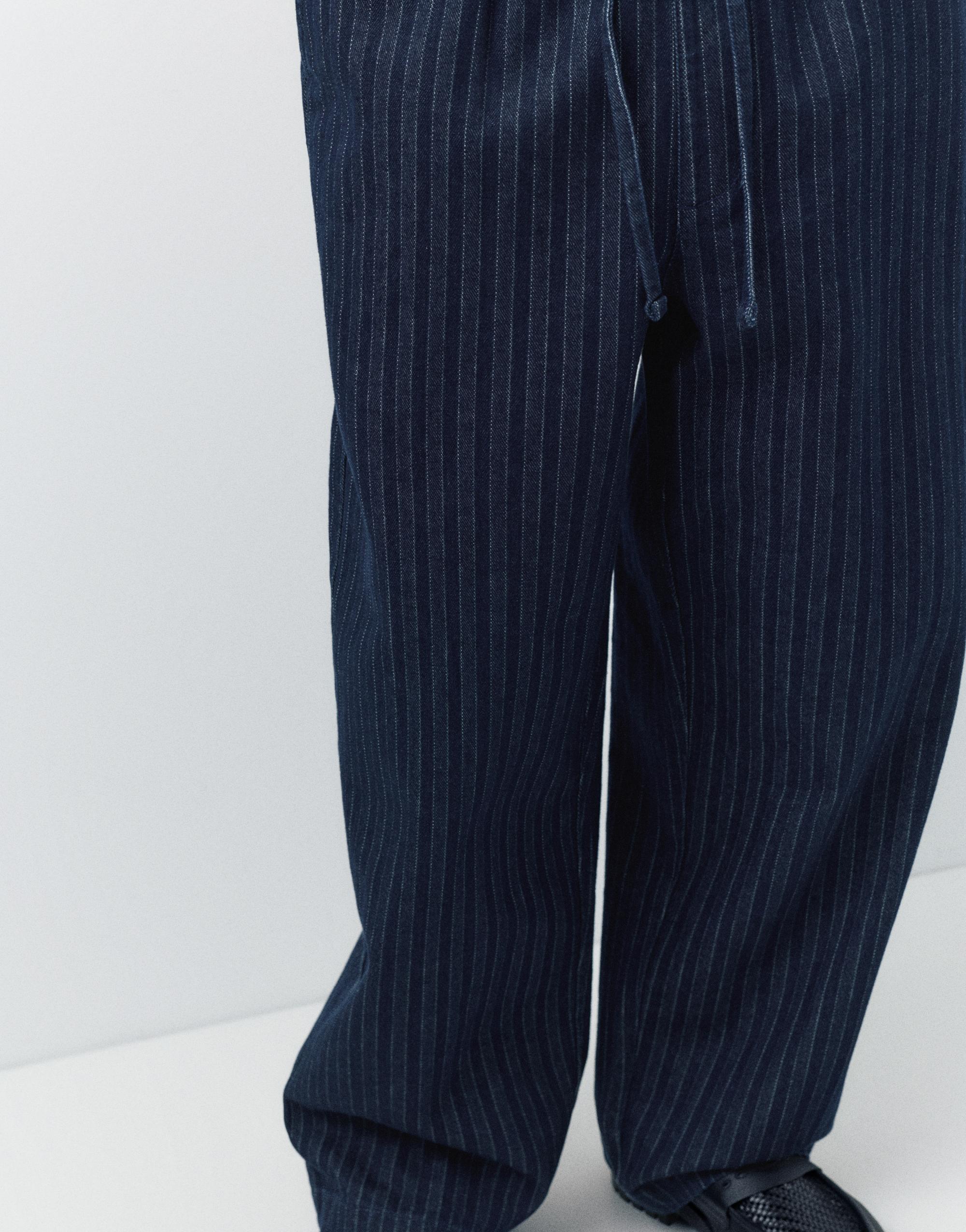Striped denim jogger trousers — Navy