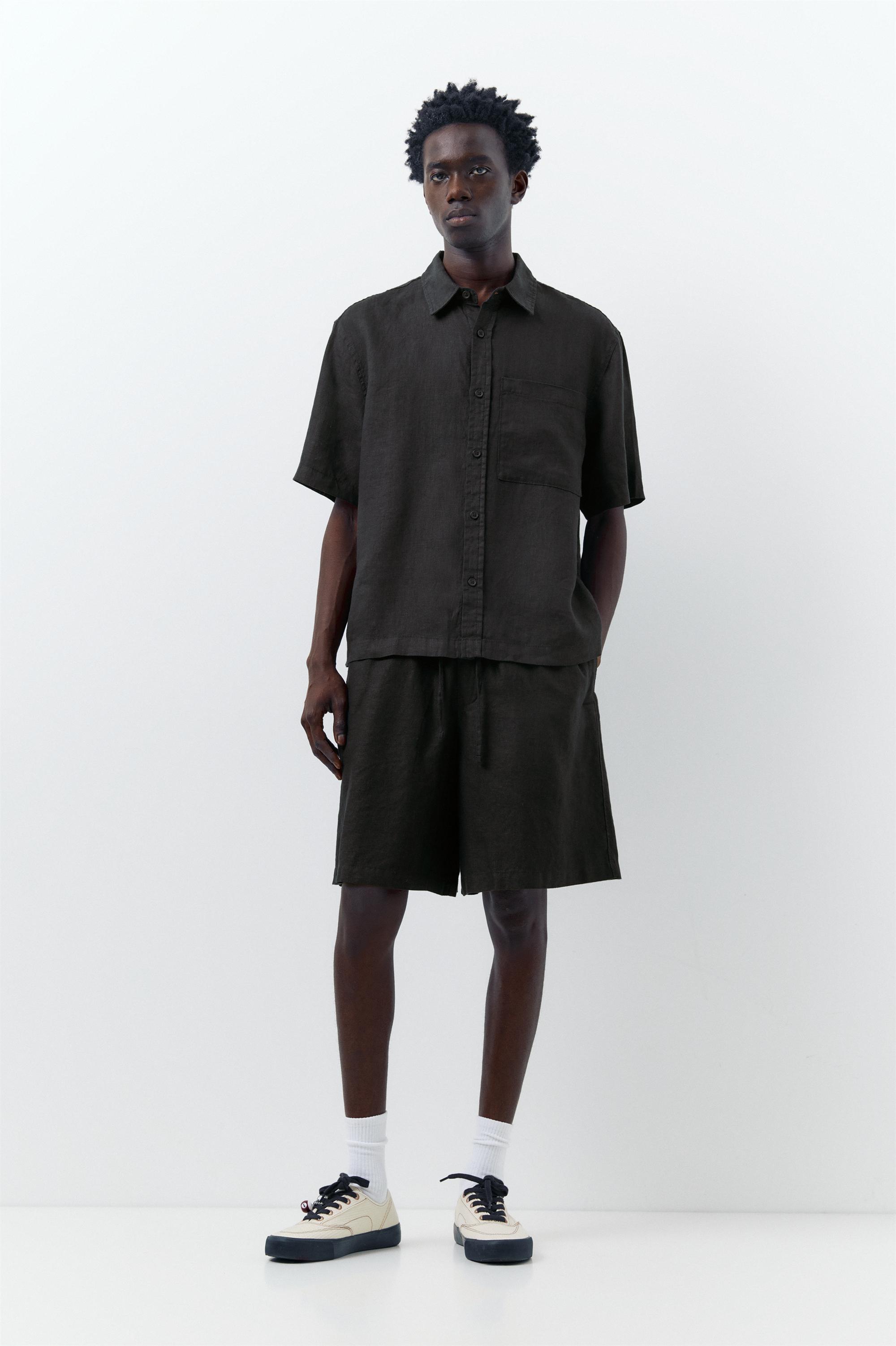 100% linen Bermuda sweat shorts — Black