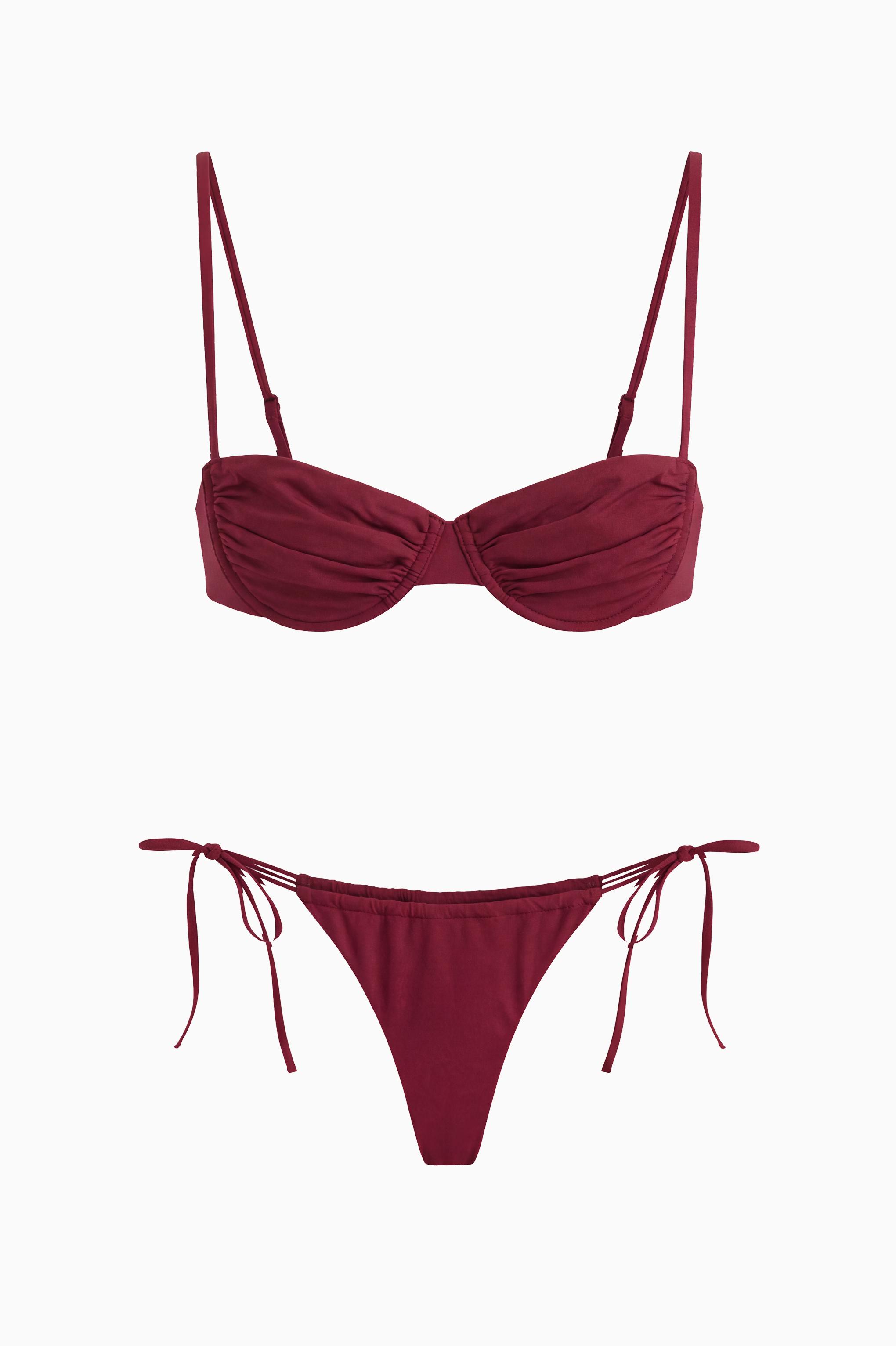 Draped bikini bottoms — Maroon