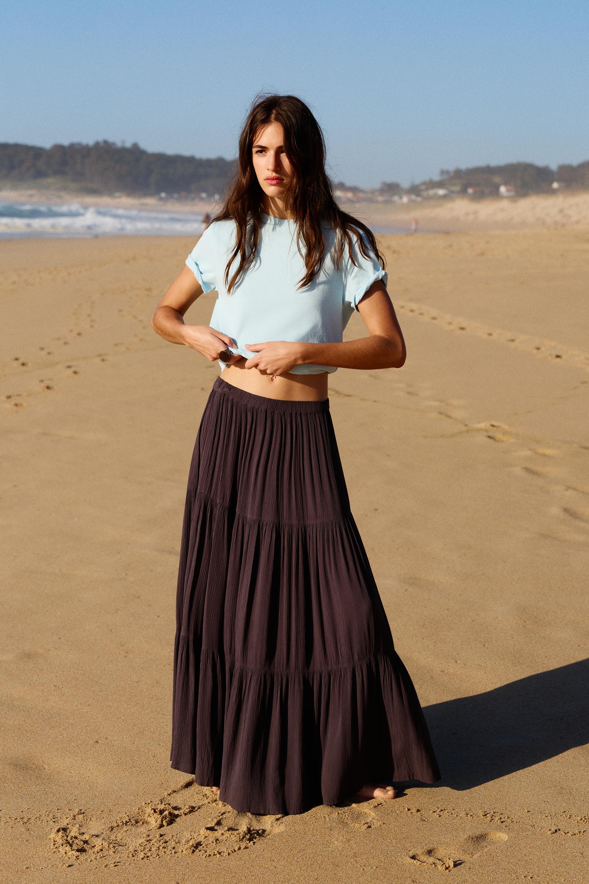 Flowy paneled midi skirt — Brown