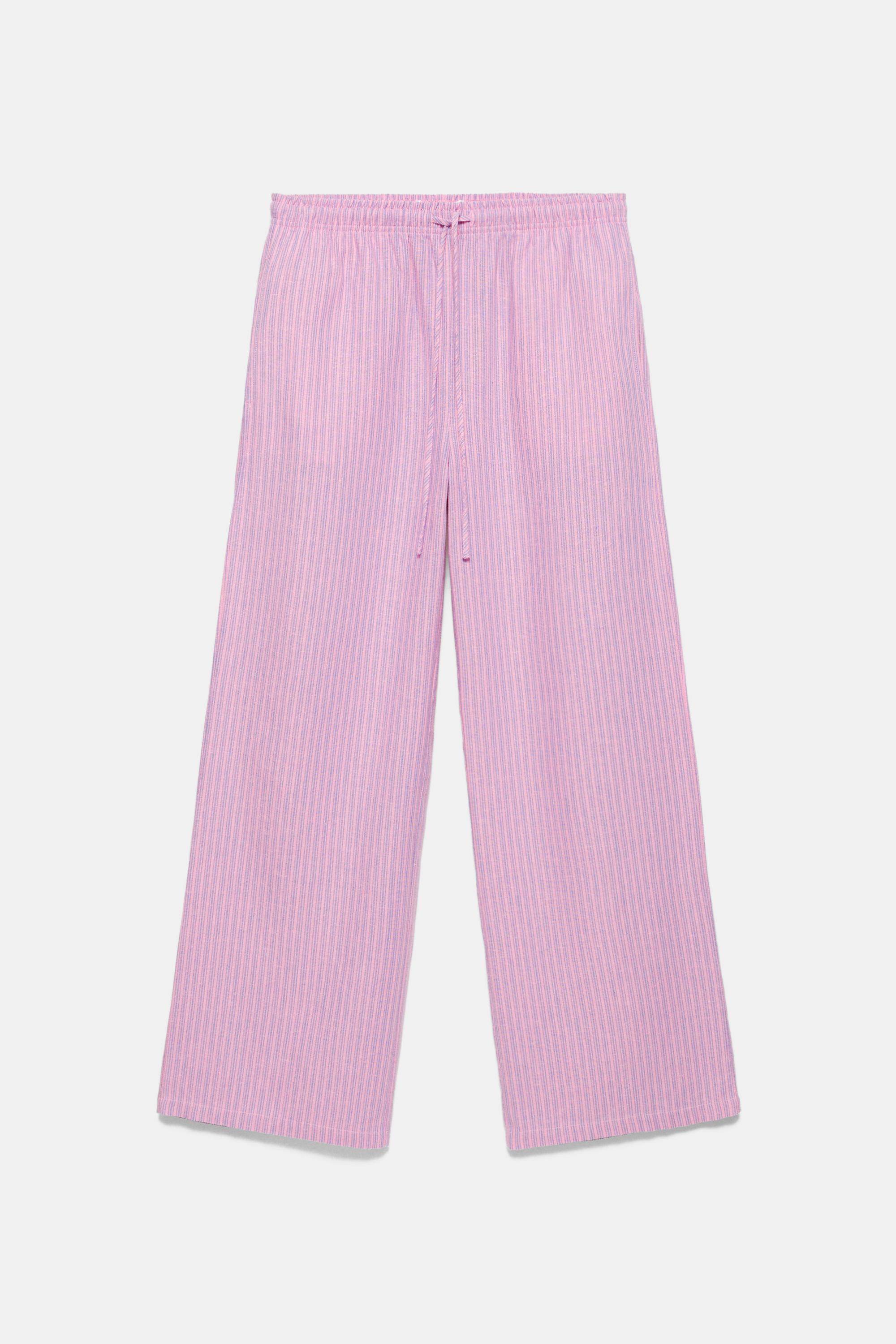 Striped pyjama-style trousers with linen — Pink