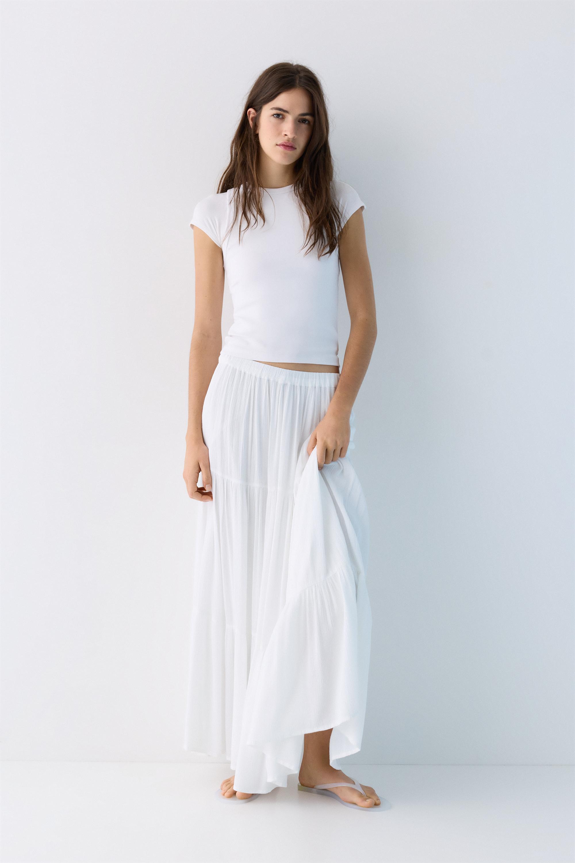 Flowy paneled midi skirt — White