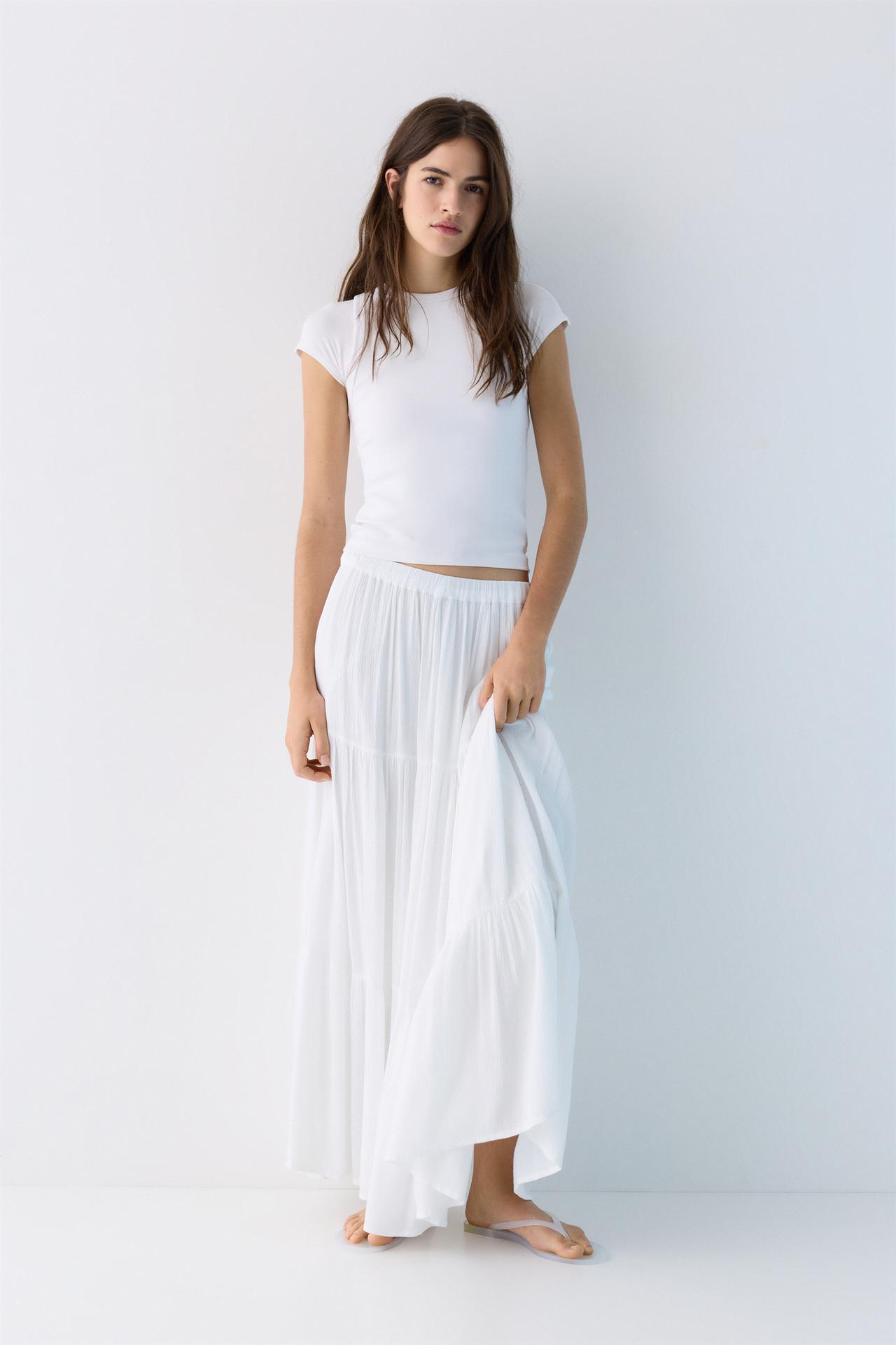 Flowy paneled midi skirt — White
