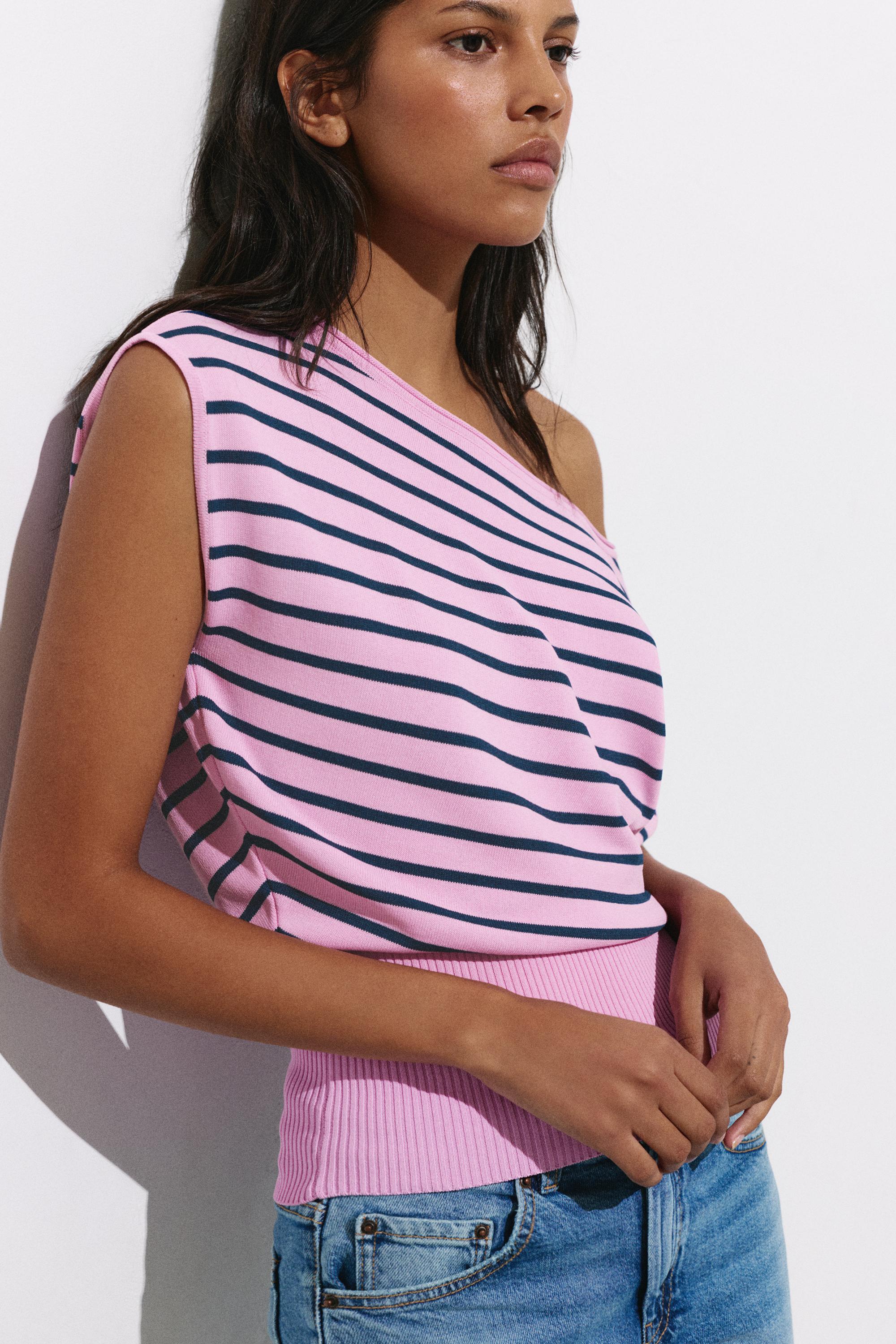 Asymmetric knit T-shirt — Pink