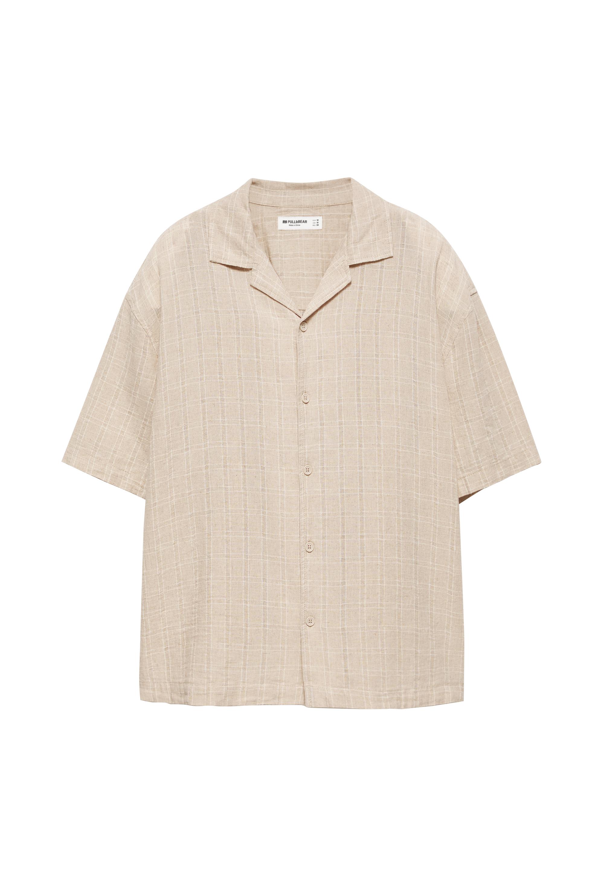 Check linen blend shirt — Sand