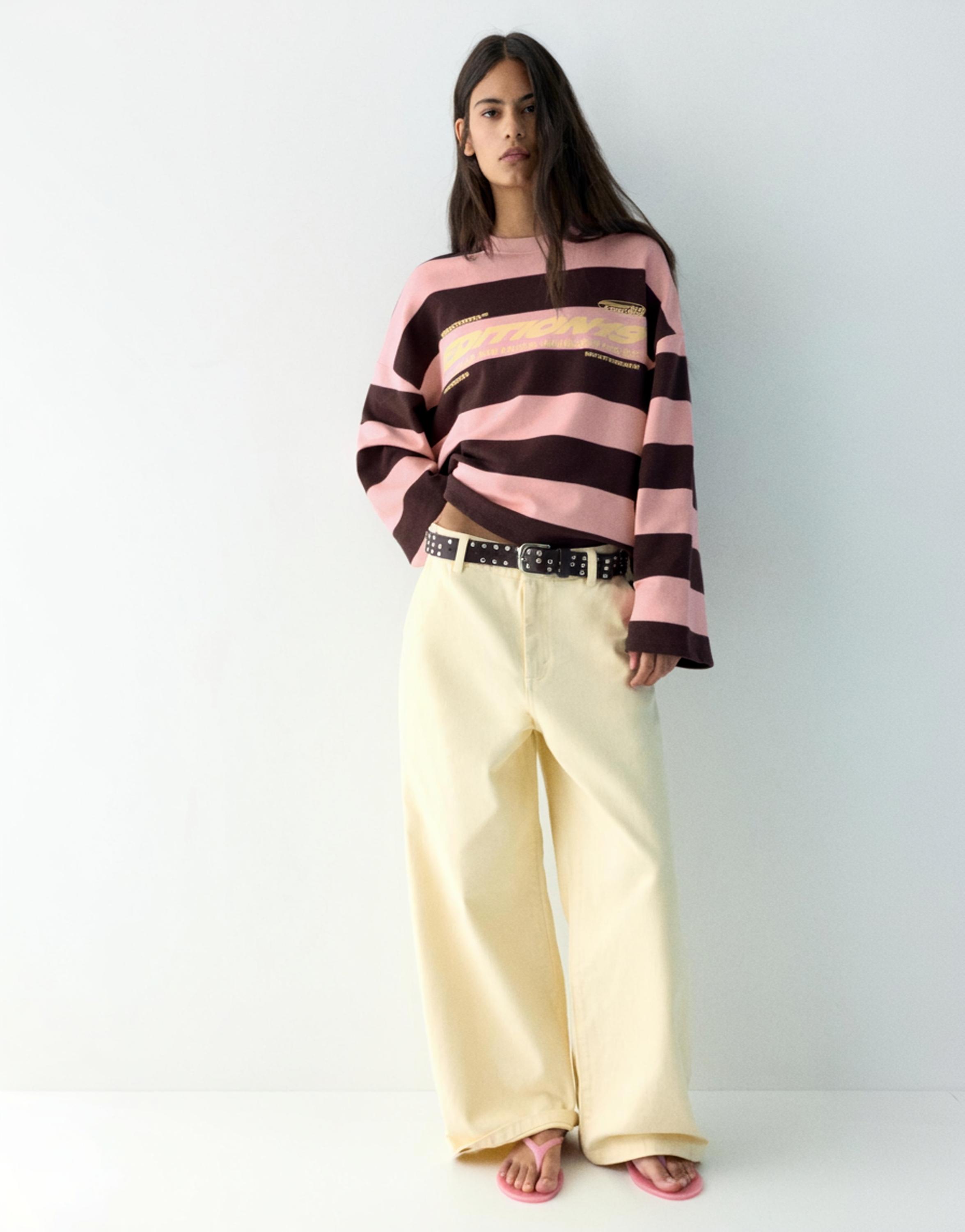 Bisiklet yaka çizgili yazılı sweatshirt - Görsel 7